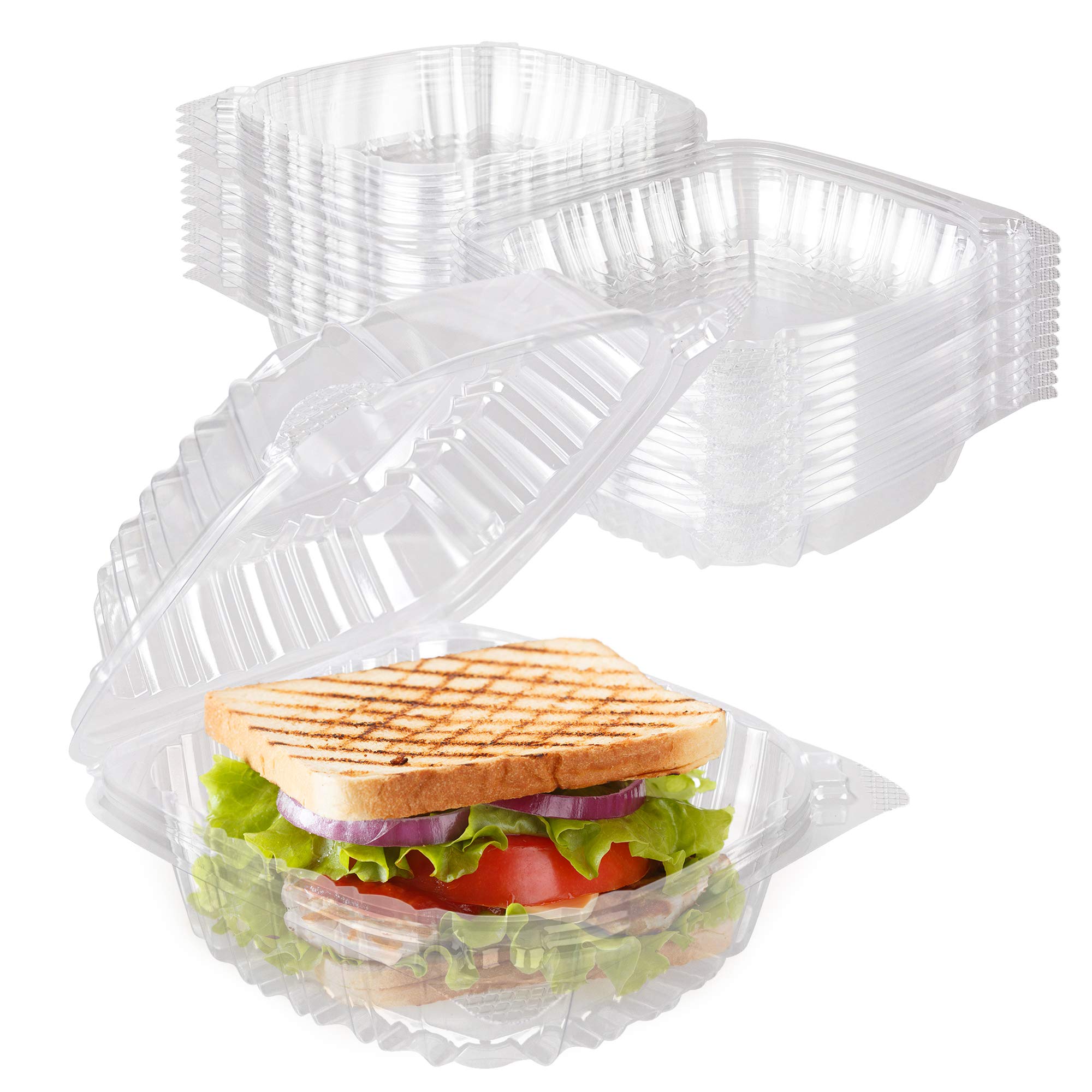 Disposable Plastic To Go Containers With Clear Lids (50 Pack) Fancy Hinged Top Square Clamshell Food Boxes For Take Out, Home Pa