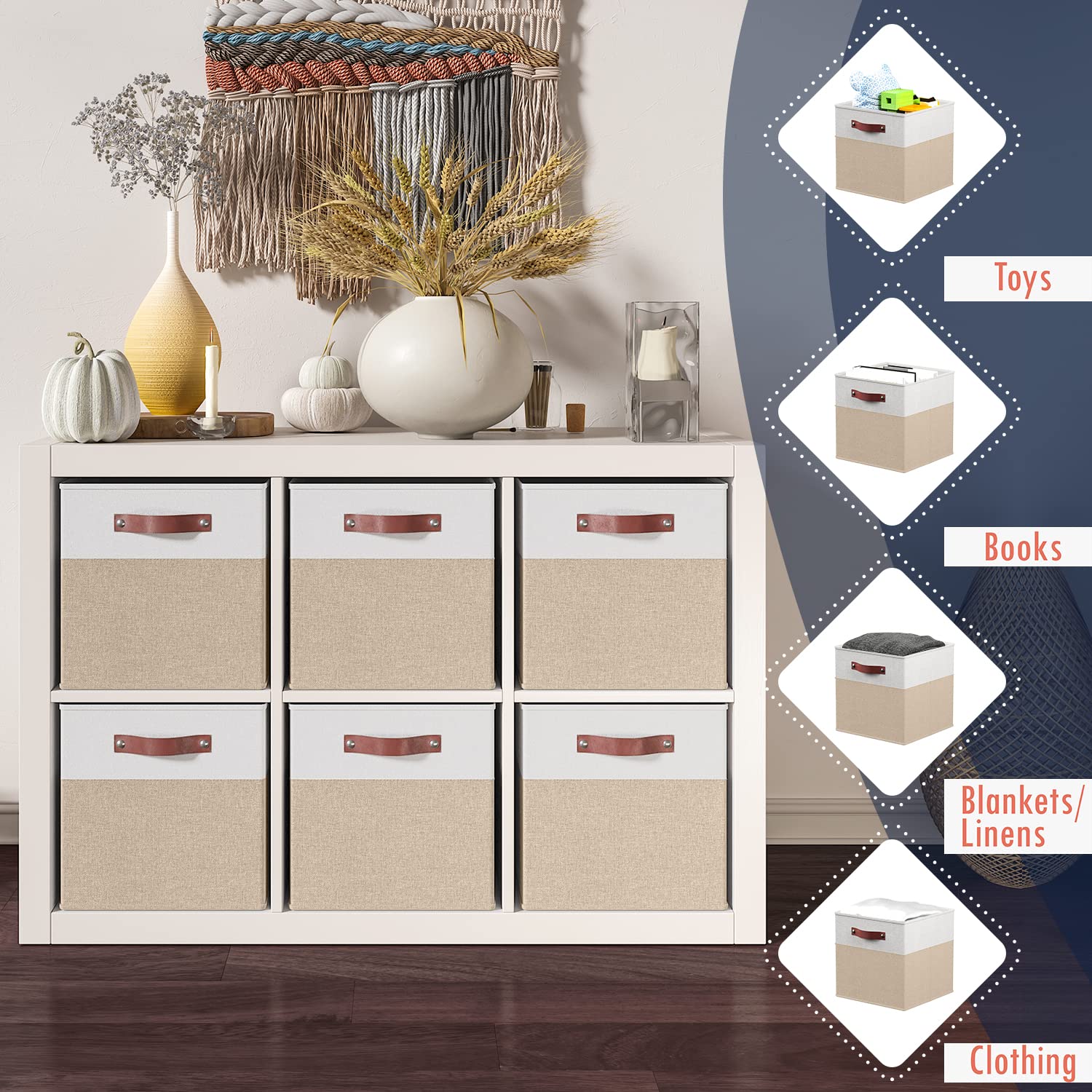 Ornavo Home 13 X 13 Storage Cube Bins, Foldable Collapsible Fabric Storage Bins Box Linen Shelf Basket Cube Organizer For Closet