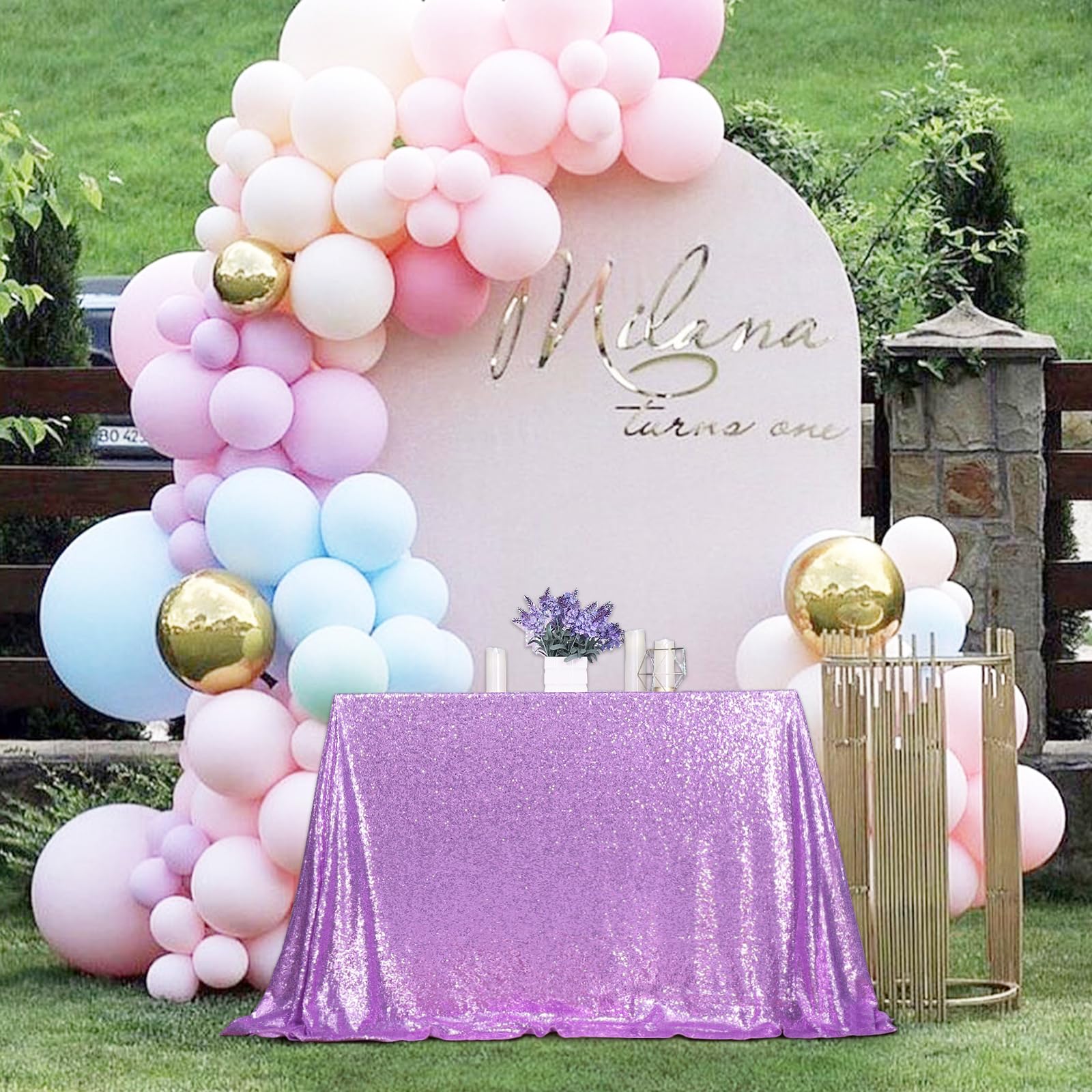 Partydelight Sequin Tablecloth, Wedding, Sweetheart, Christmas Tree, Rectangular, 50''X80'', Lavender