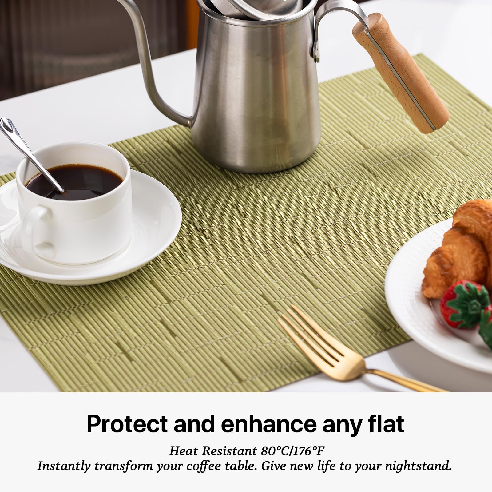 Lexmore Pvc Woven Placemats 6 Pcs Wipeable Indoor/Outdoor Table Mats Washable Vinyl Place Mats For Dining Table, Set Of 6-Pea Gr