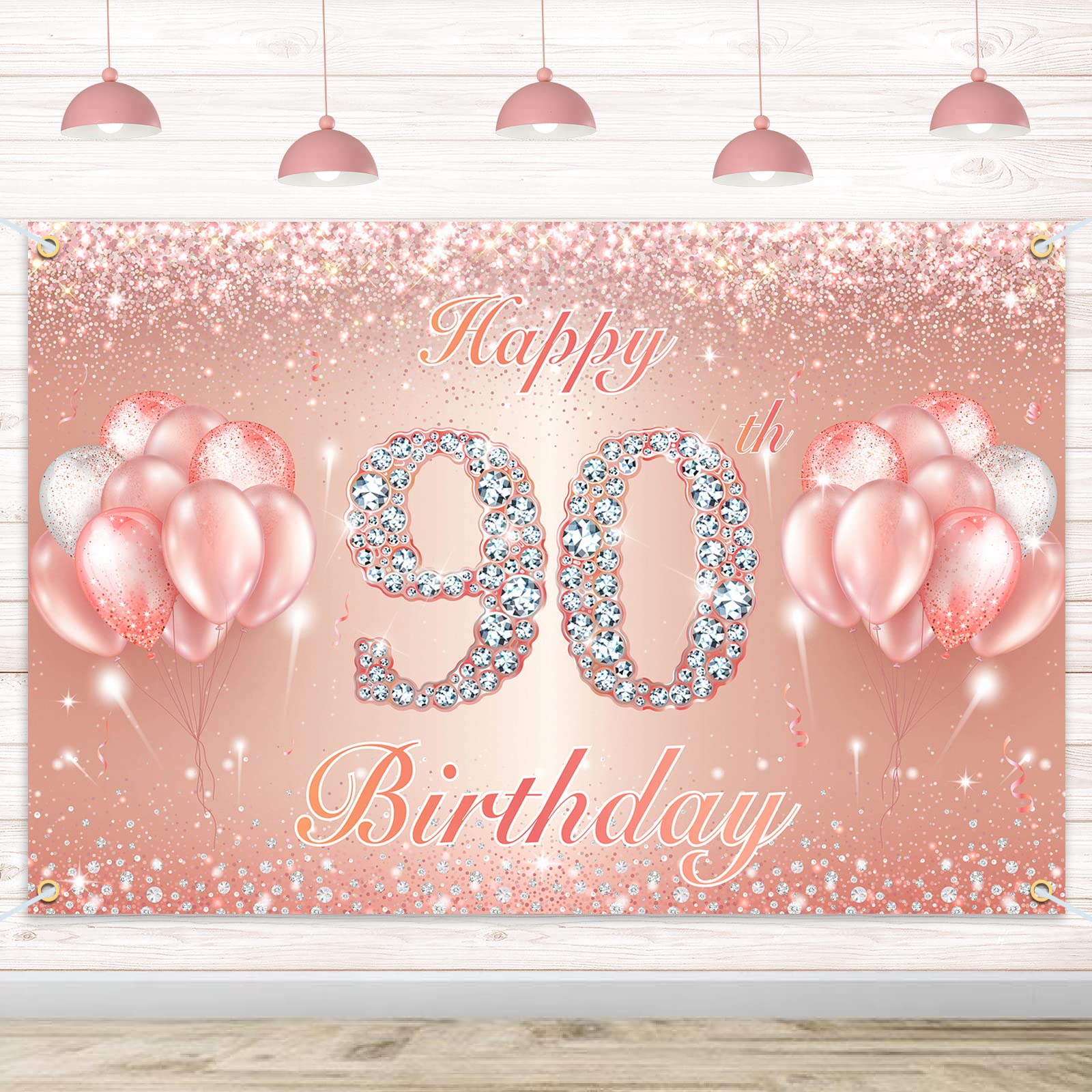 Happy 90Th Birthday Banner Backdrop - 90 Birthday Party Decorations Supplies For Women Or Men - Rose Gold 4 X 6Ft