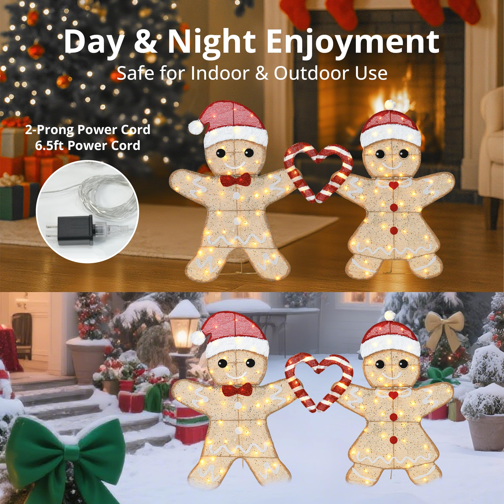 VELTENOVAIRE 32H Outdoor Gingerbread Lights, 2D Pre-lit Holiday Lawn Lights Christmas Decorations, 100 Warm White LEDs, Stake-Do