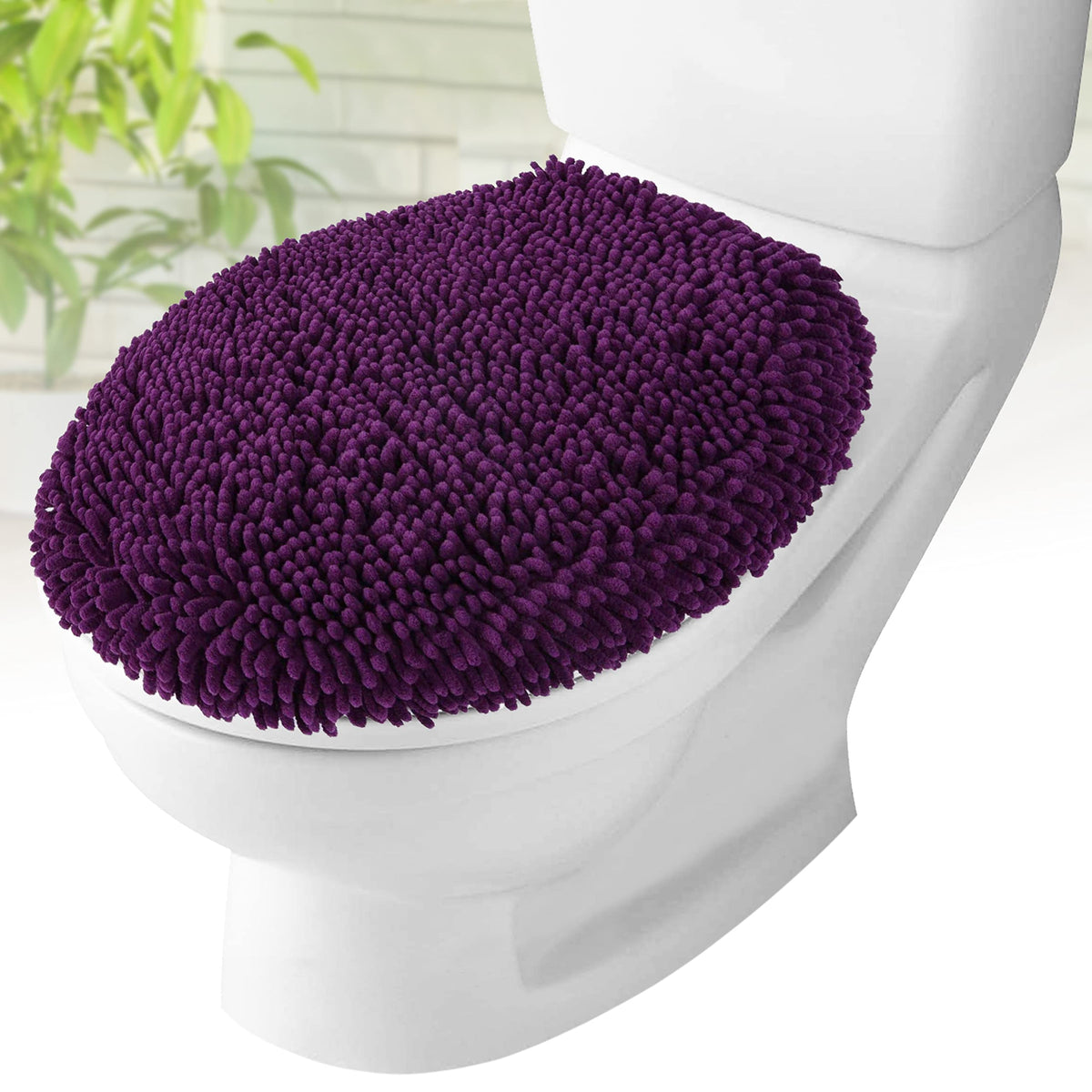 Mayshine Plush Shaggy Standard Toilet Seat Lid Cover (Plum) | Fuzzy Chenille Microfiber, Fluffy Soft Absorbent - Machine Washabl