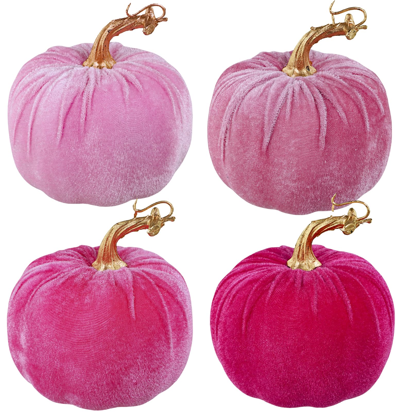Winlyn 4 Pcs Assorted Faux Pink Velvet Pumpkins Decorative Fabric Pumpkins 5  for Gifts Fall Wedding Baby Shower Thanksgiving Ha