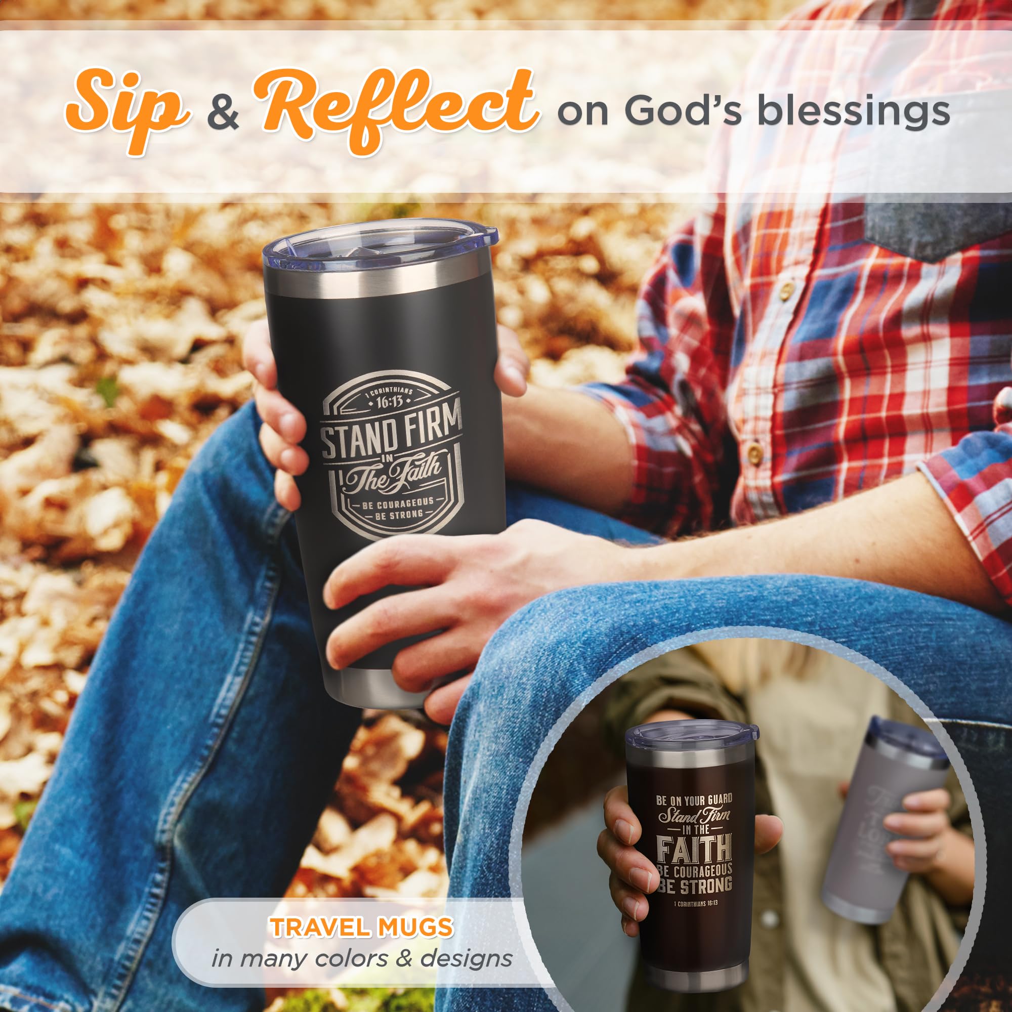 Christian Art Gifts Large Stainless Steel Inspirational Travel Mug Tumbler For Men & Women: Stand Firm Encouraging Bible Verse,