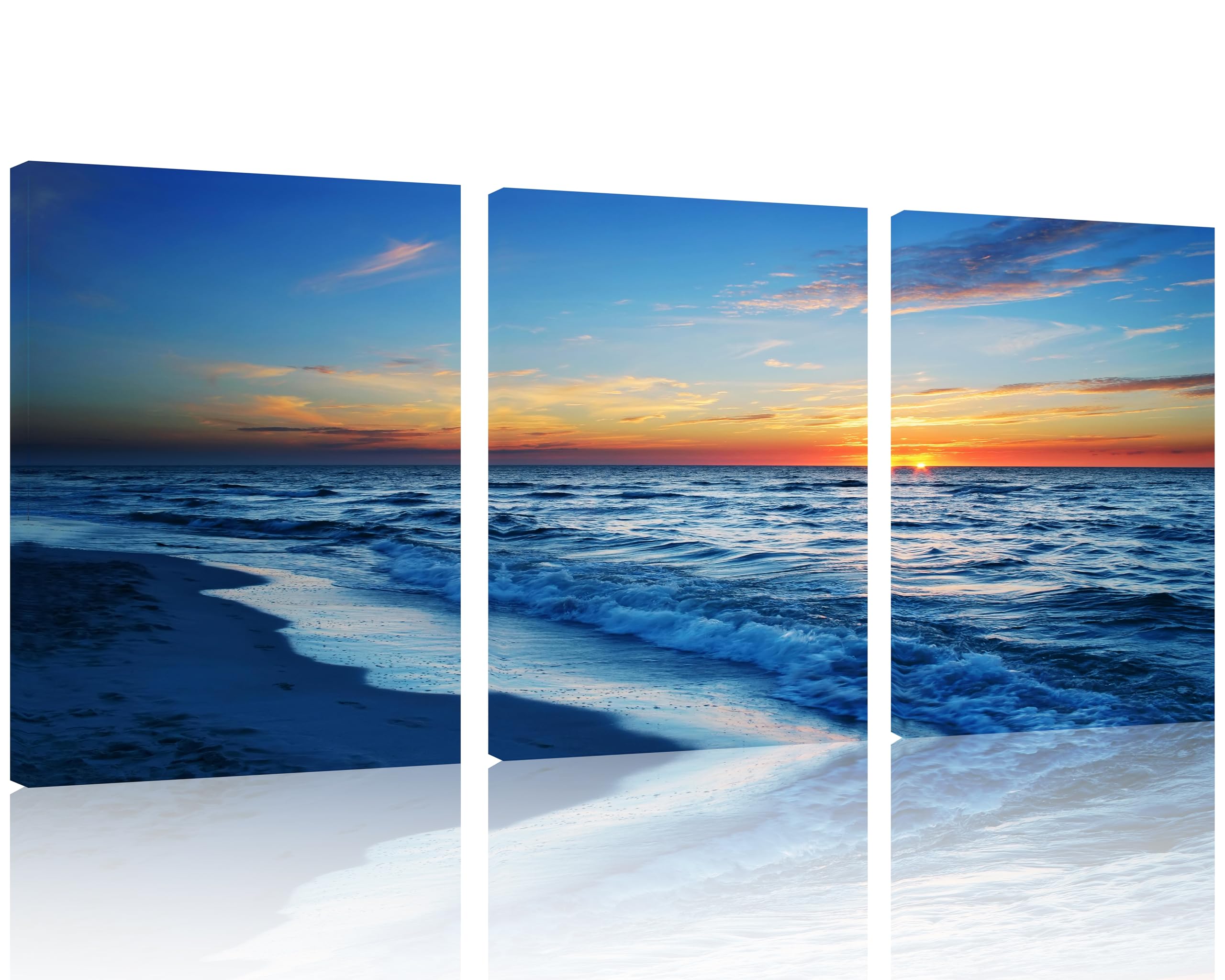 Tutubeer 3-Panel Beach Canvas Art - Sea Pictures For Wall Decor, Ready To Hang (12X16In X3)