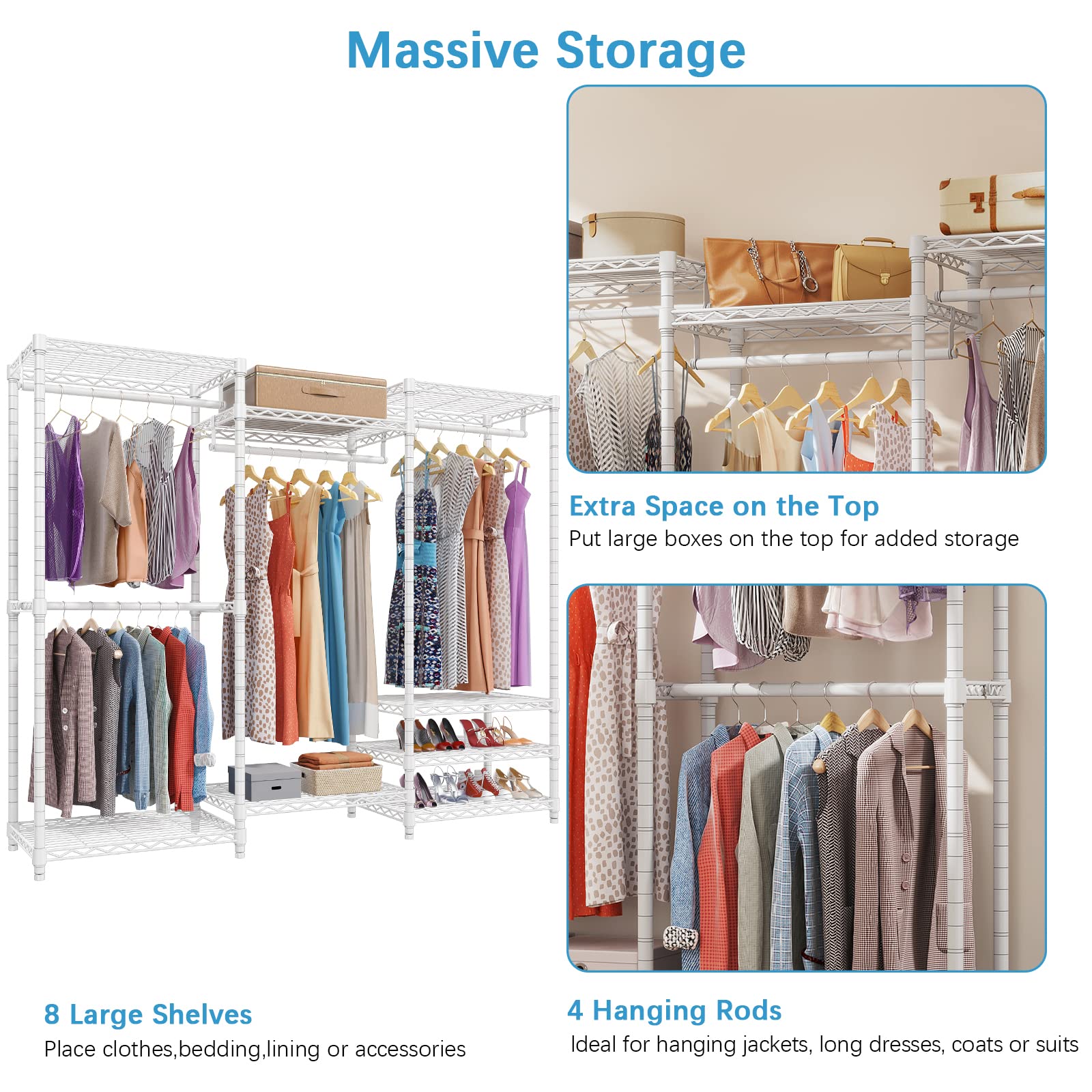 Vipek V5C Portable Bedroom Armoires Wardrobe Closet With Cover, Heavy Duty Covered Clothes Rack Adjustable Closet Rack, White Me