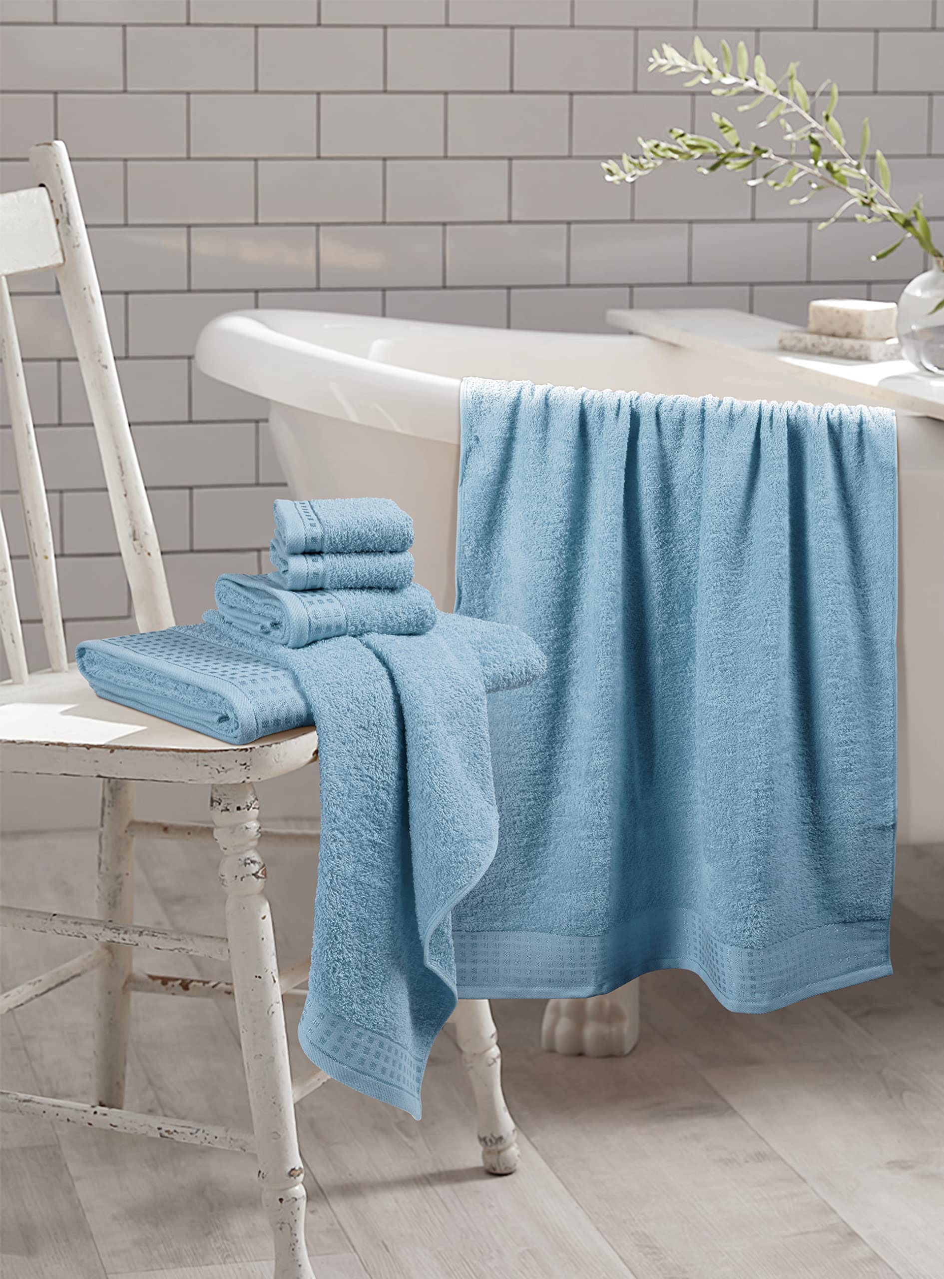 Glamburg 100% Cotton Ultra Soft 6 Pack Towel Set, Contains 2 Bath Towels 28X55 Inches, 2 Hand Towels 16X24 Inches & 2 Wash Coths