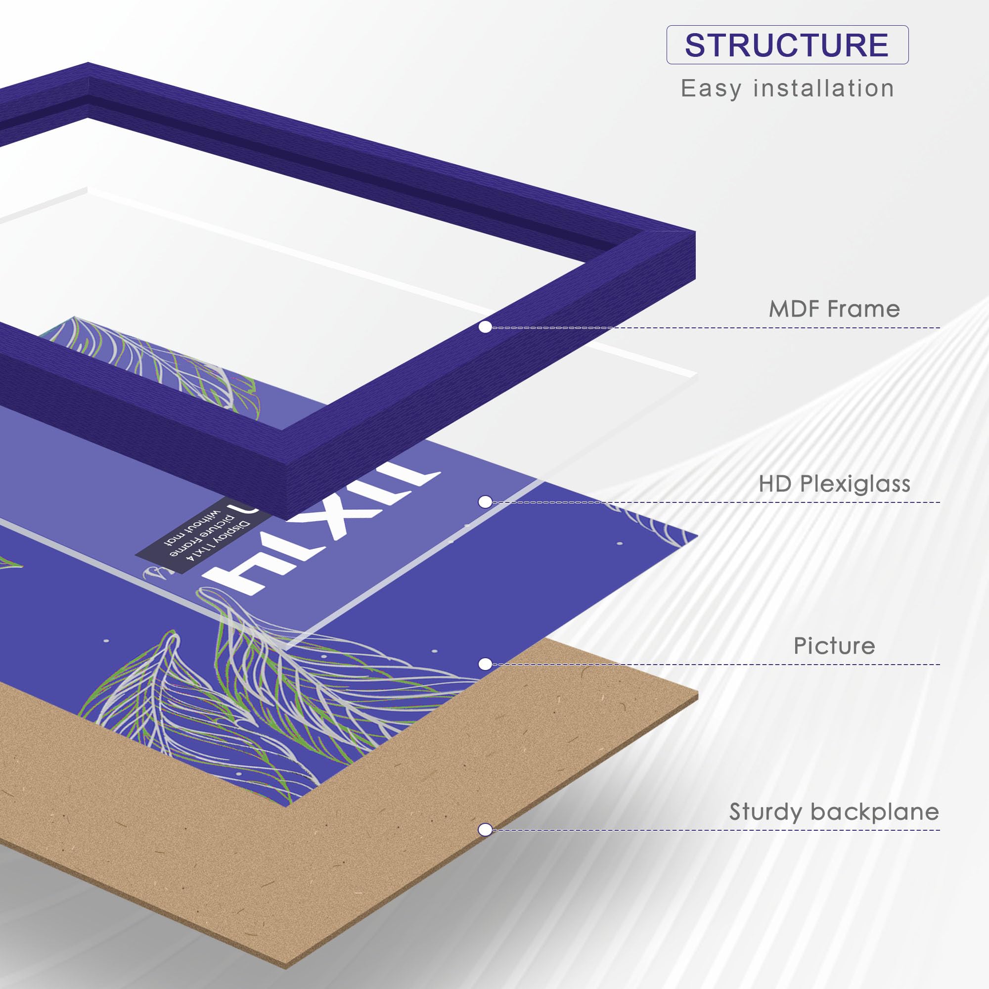 Fisnish 11x14 Picture Frame, for Tabletop Display, Horizontal or Vertical Wall Mounting, Blue
