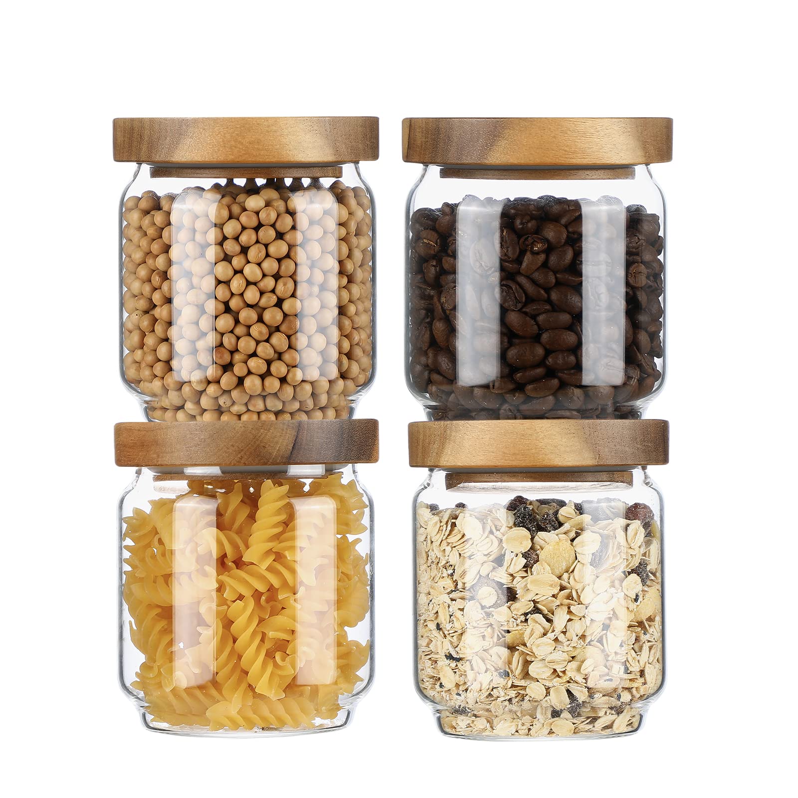 Homtop Glass Storage Containers Set of 4, 15 FL OZ High Borosilicate Glass Jars Kitchen Food Canisters with Acacia Wood Lids for