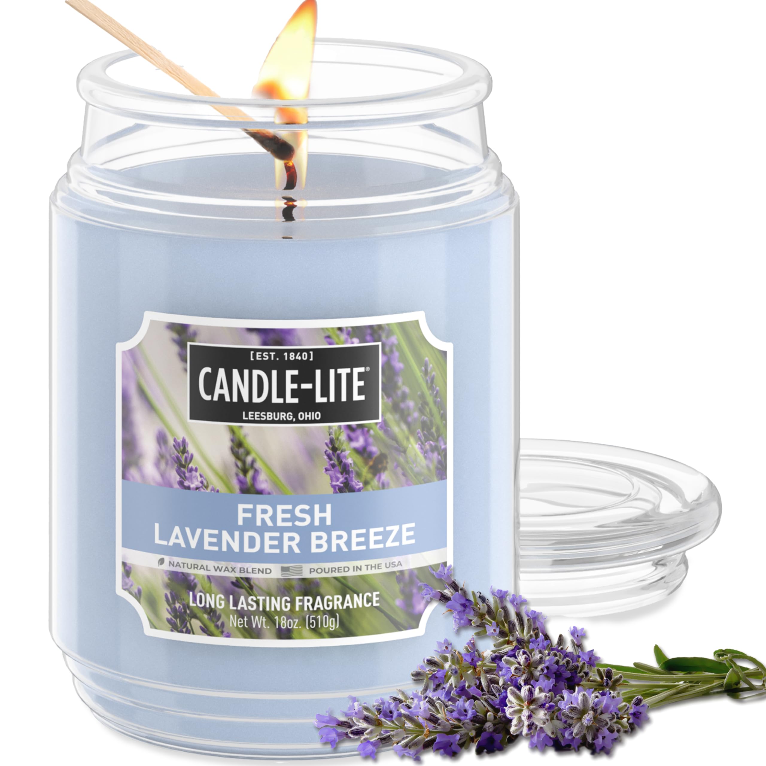 Candle-lite Scented Candles, Fresh Lavender Breeze Fragrance, One 18 oz. Single-Wick Aromatherapy Candle with 110 Hours of Burn