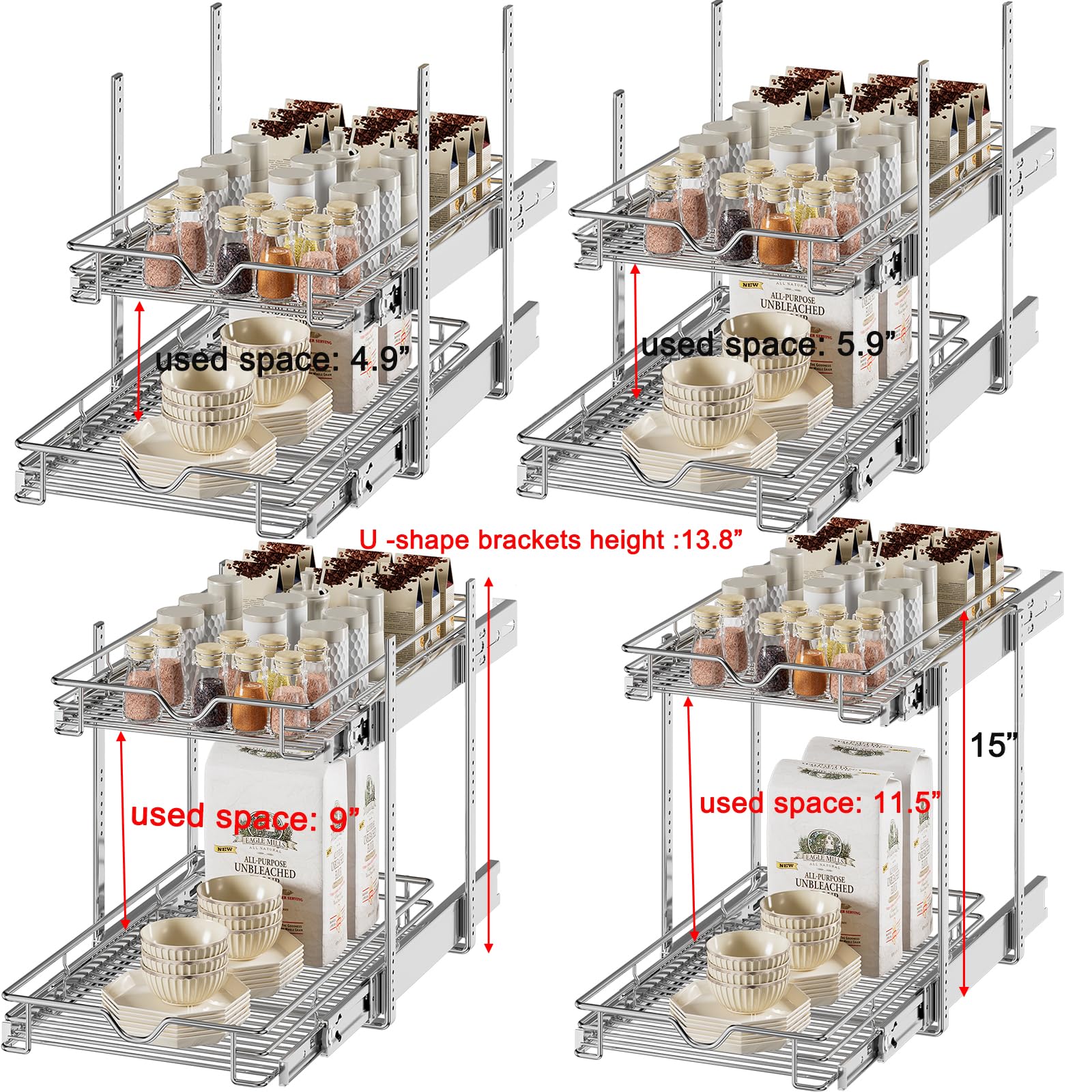 Dindon Pull Out Cabinet Organizer (14'' W X 21'' D), Cabinet Pull Out Shelves, 2 Tier Pull Out Drawers For Kitchen Cabinets, Wir