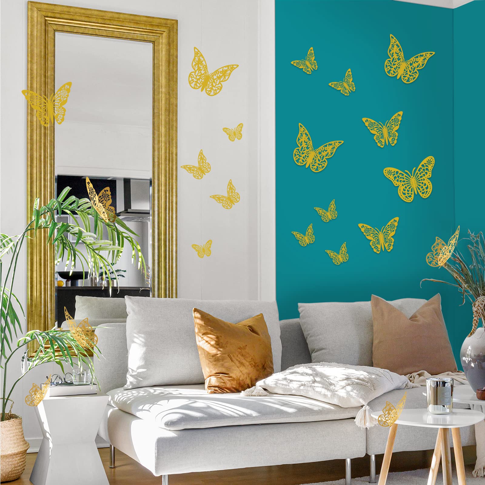 InsuWood 72Pcs 3D Butterfly Wall Decor  Gold Butterfly Decorations 3 Styles 3 Sizes  Butterfly Party Birthday Cake Decorations  Gold Butterfly Wall Stickers for Girls  Kids  Nursery  Wedding Decor