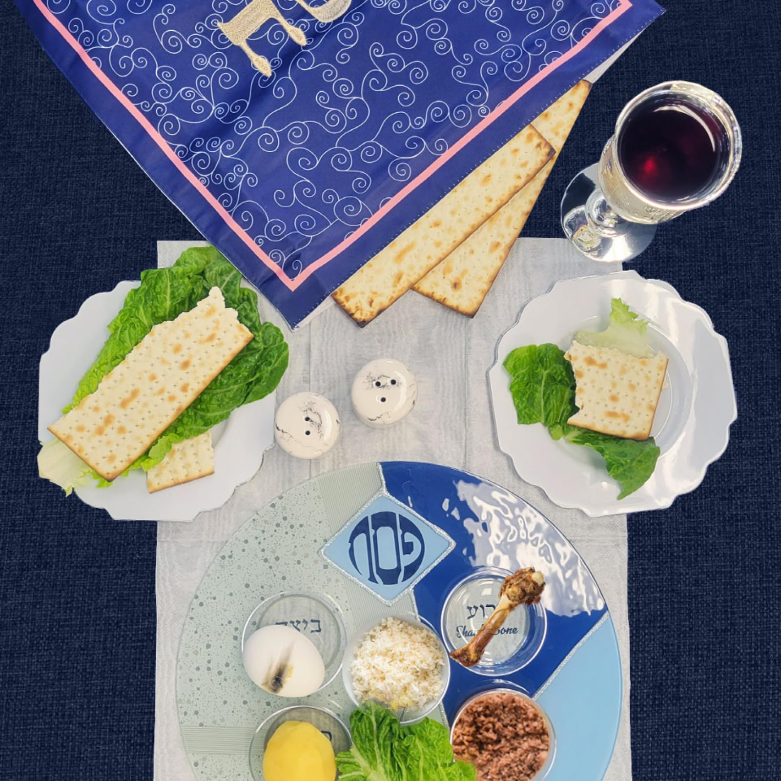 Rite Lite Blue Glass Passover Seder Plate With Silver Glitter Accents For Pesach