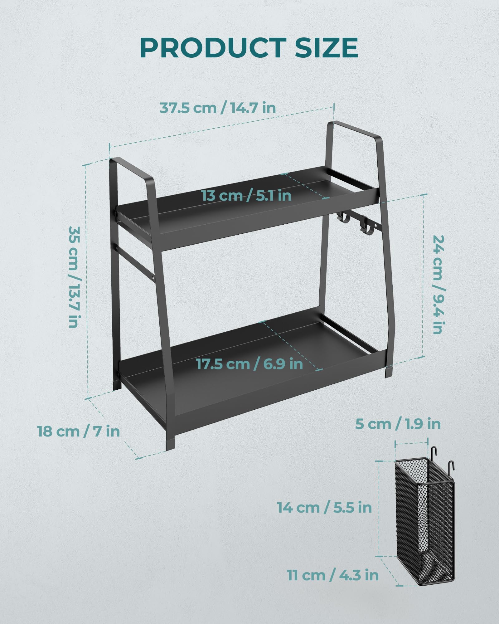 OROPY 2 Tier Spice Rack for Countertop, Height Adjustable Metal Standing Kitchen Storage Organizer Shelf, Counter Shelf for Cabi