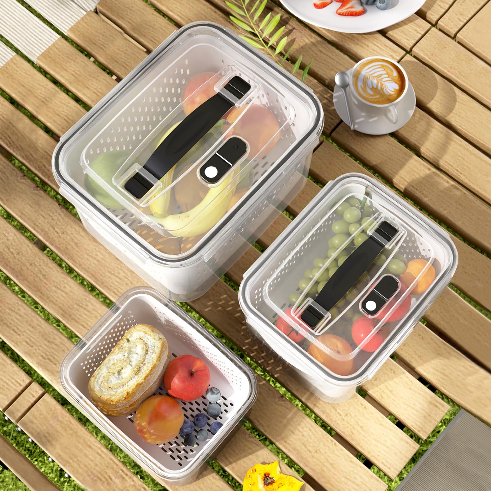 Fruit Storage Containers for Fridge with vent holes and handle,Airtight Food Storage Containers Keep Fruits, Vegetables, Berry, 