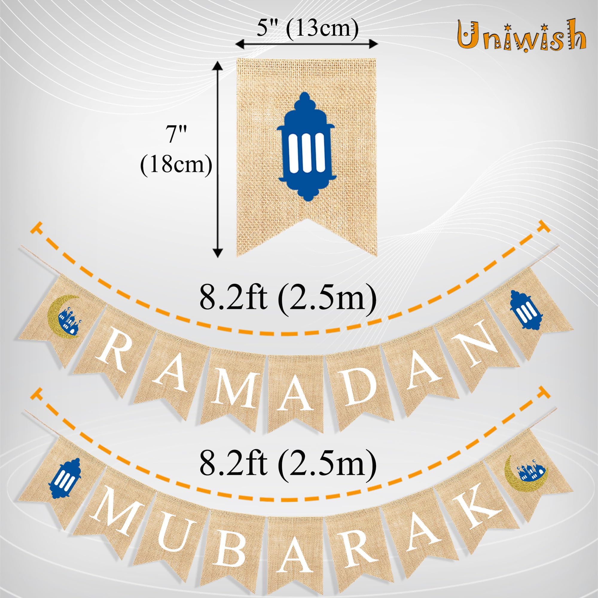 Uniwish Ramadan Mubarak Banner Burlap Bunting Garland Ramadan Decorations For Home Mantle Fireplace Decor Eid Mubarak Party Supp