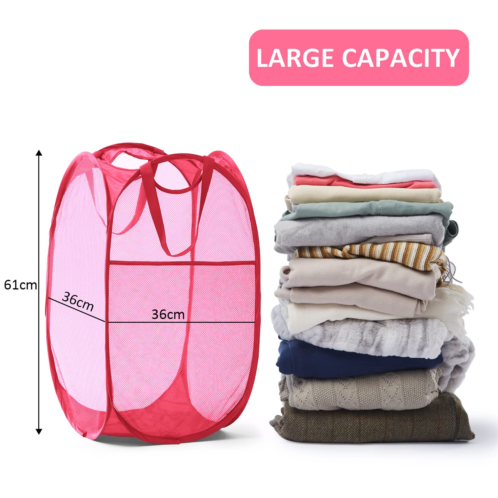 Mesh Pop Up Laundry Hamper with Durable Handles - Portable Collapsible Clothes Baskets for Dorm  Bathroom & Travel (Pink)
