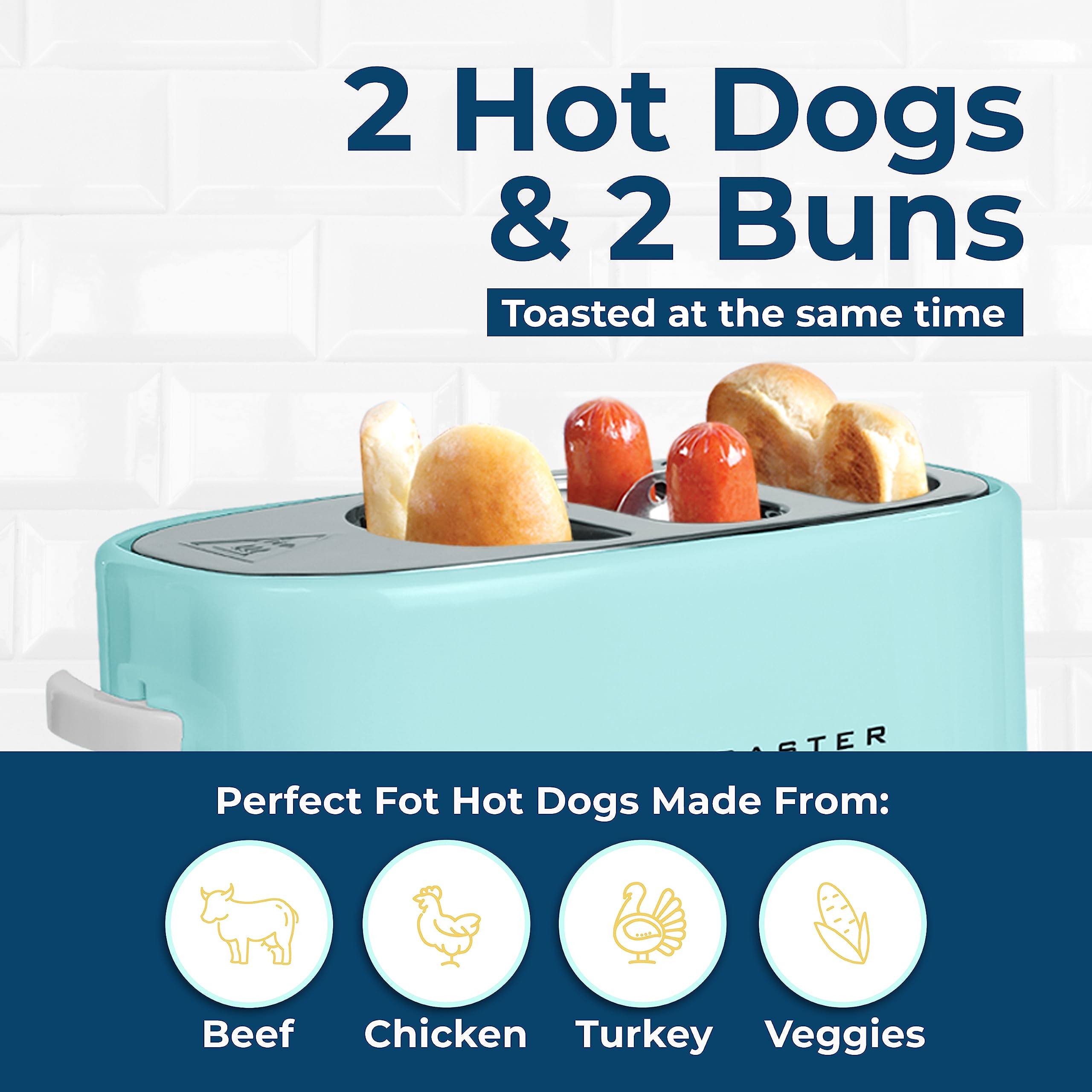 Nostalgia Pop-Up 2 Hot Dog And Bun Toaster With Mini Tongs, Works With Chicken, Turkey, Veggie Links, Sausages And Brats