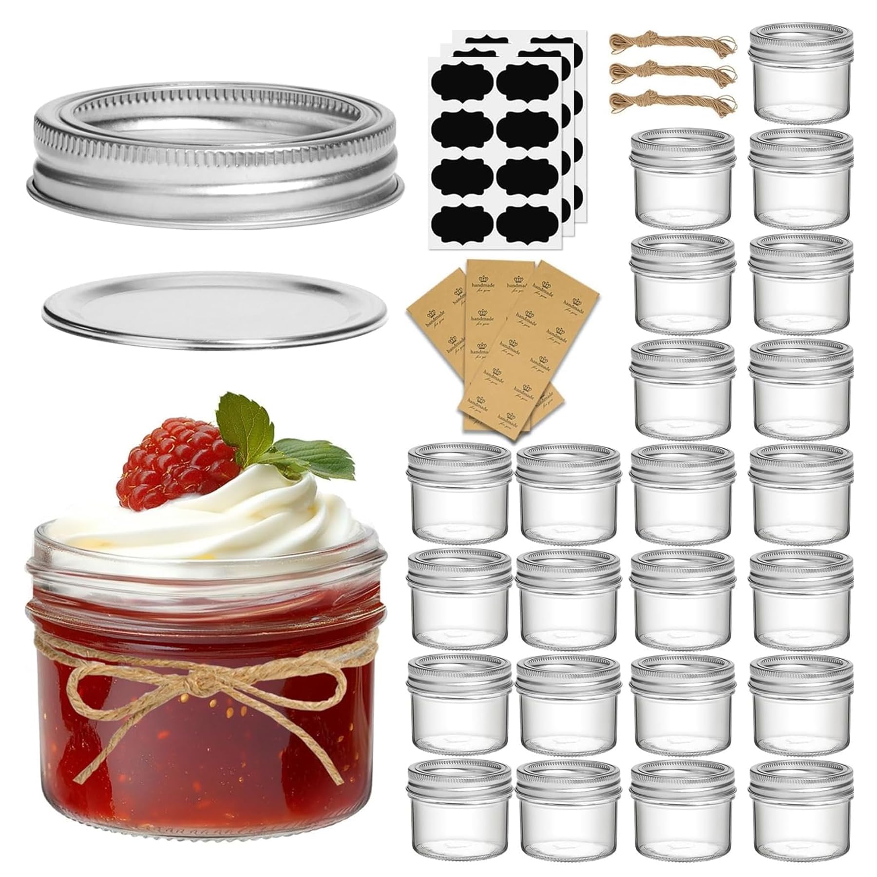 ComSaf Small Regular Mouth Mason Jars 4 oz, 24 Pcs Mini Mason Containers, Small Canning Jars, 4 oz Glass Jar with Lids for Musta