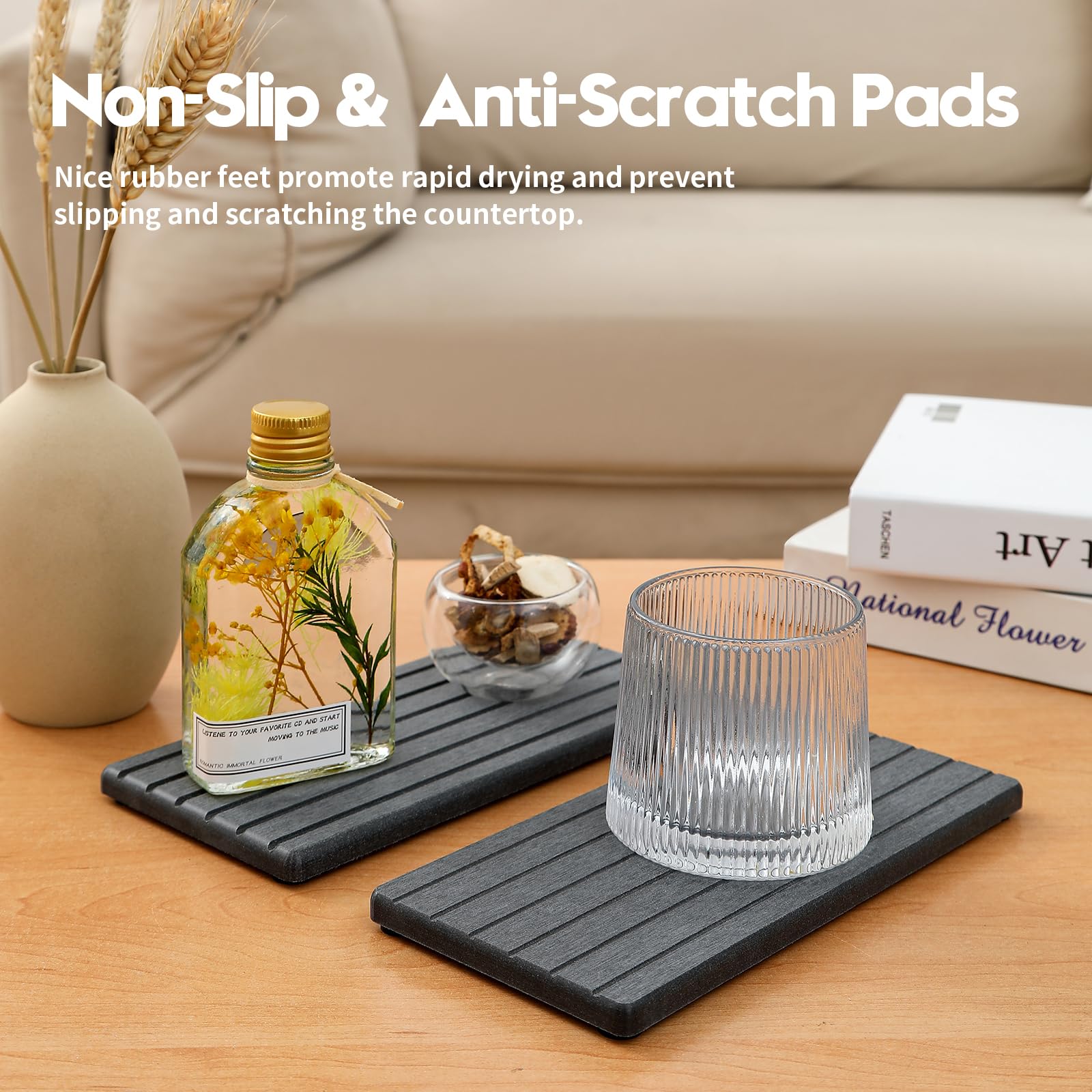 Razborci 2Pcs Diatomite Quick Stone Drying Tray Mat For Bathroom & Kitchen Counter, Instant Dry Water Absorbent Drink Bar Coaste