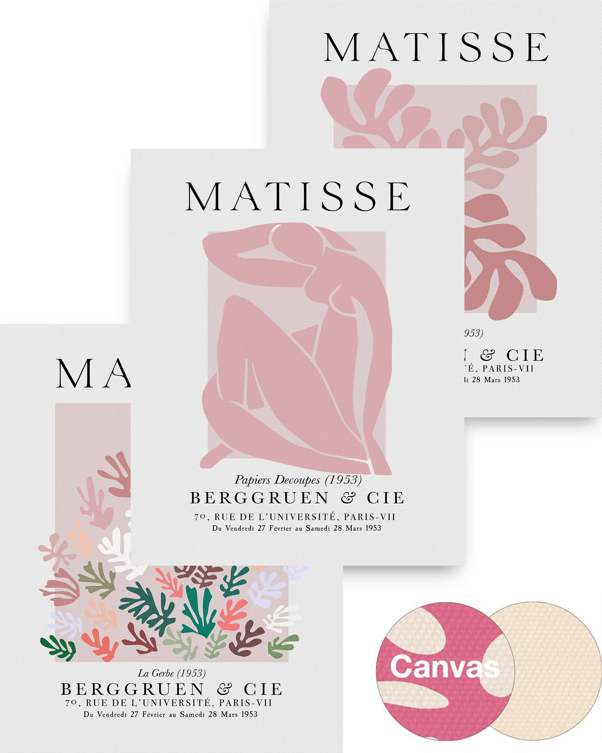 Hesendot Matisse Wall Art Decor Set Of 3,Abstract Matisse Wall Art Exhibition Posters, Unframed Sage Blush Pink Wall Art,Truly Q