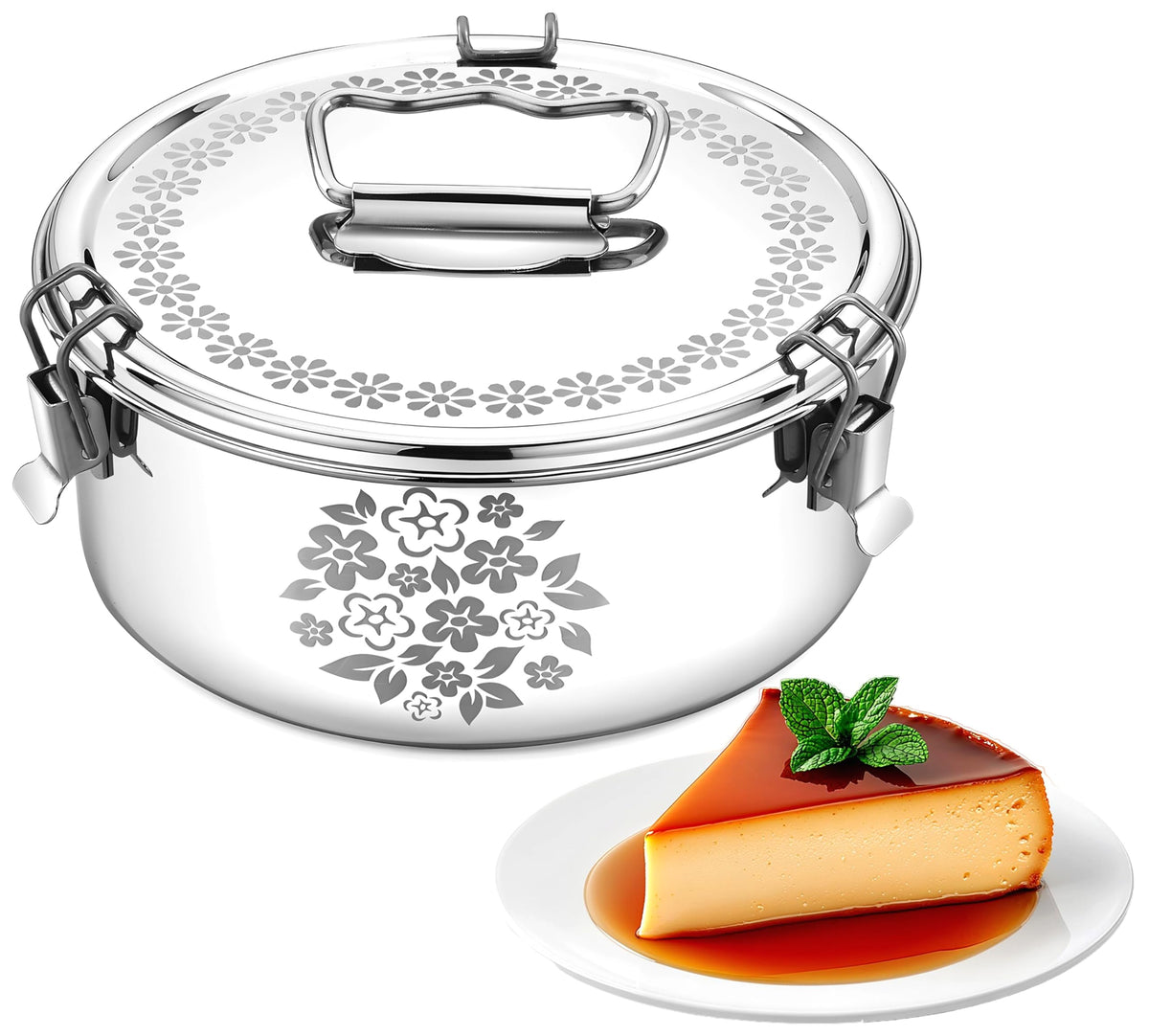 Easyshopforeveryone Stainless Steel Flanera, 8.6 X 8.6 X 3.5 Inches Flan Pan, Capacity 80 Fl. Oz, Compatible With Instant Pot 8Q