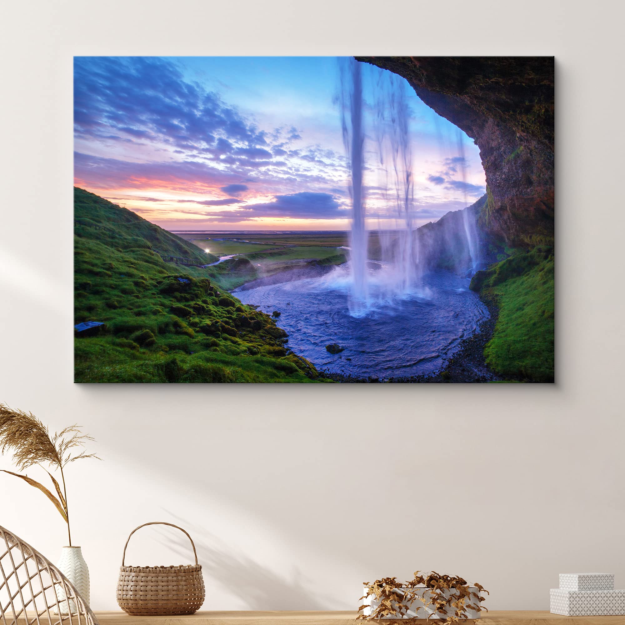 Signford Canvas Print Wall Art Waterfall Pool At Sunset Nature Wilderness Photography Realism Rustic Landscape Colorful Multicol