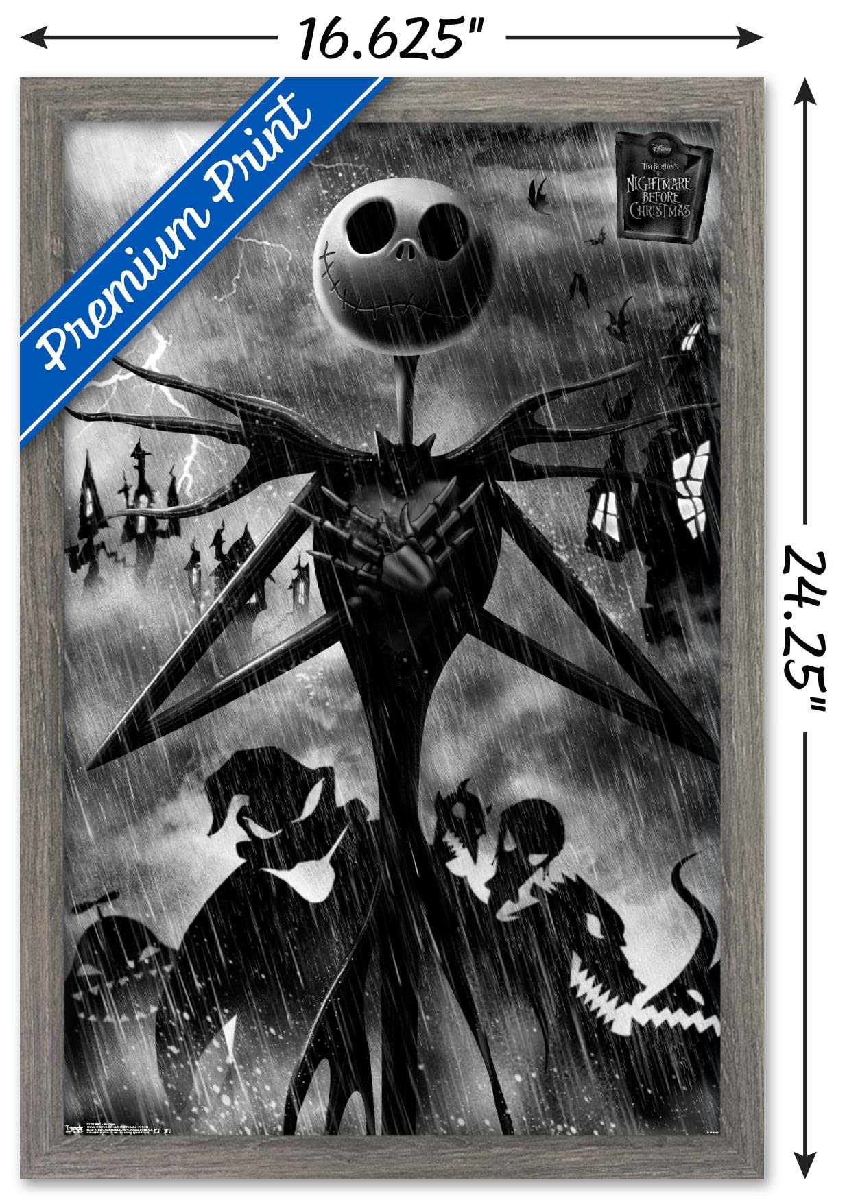 Trends International Disney Tim Burton'S The Nightmare Before Christmas-Shadows Wall Poster, 14.725'' X 22.375'', Barnwood Frame