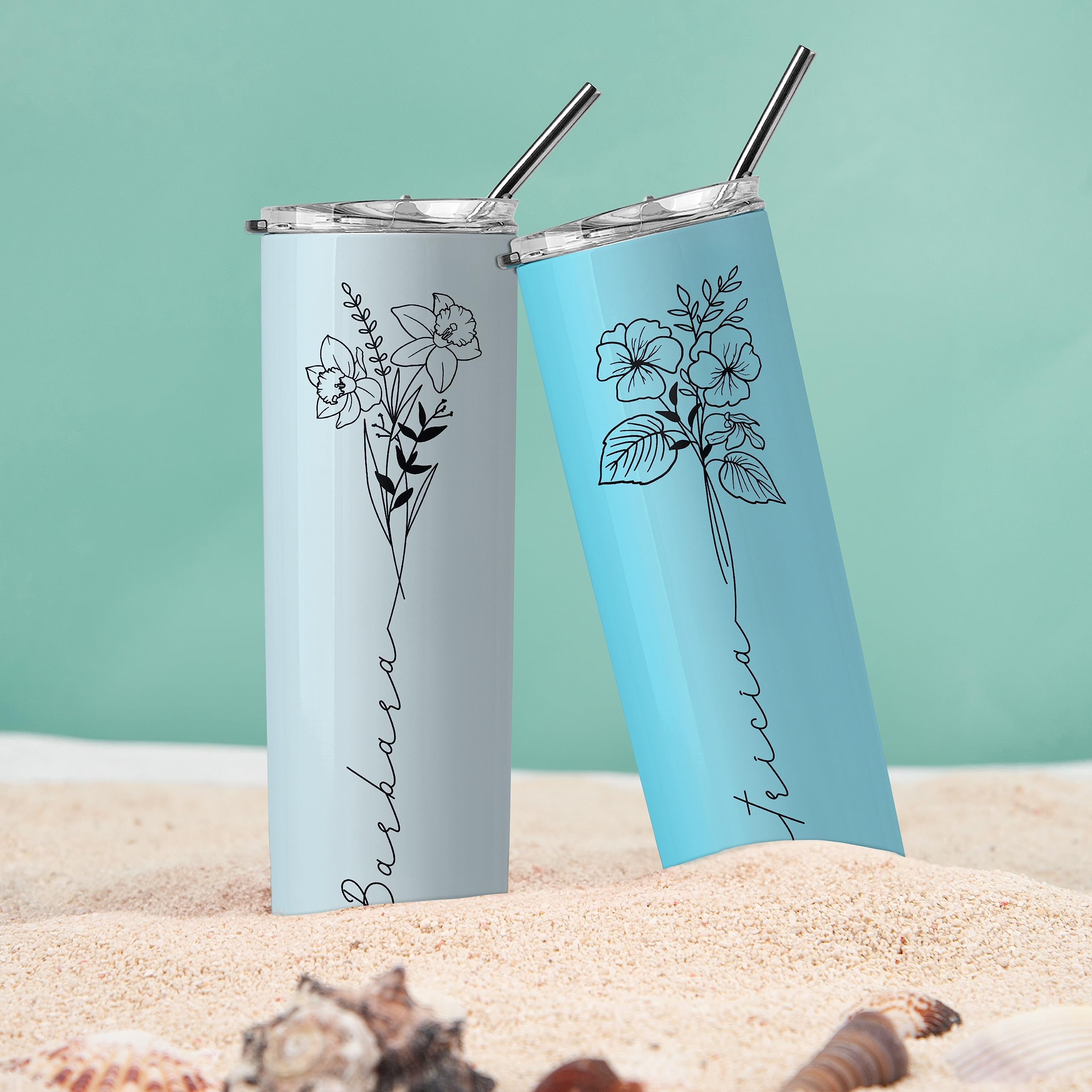 Birthday Gifts for Women, Personalized Tumblers with Birth Flower and Name, 10 Colors - 20 Oz, Skinny Tumblers for Women