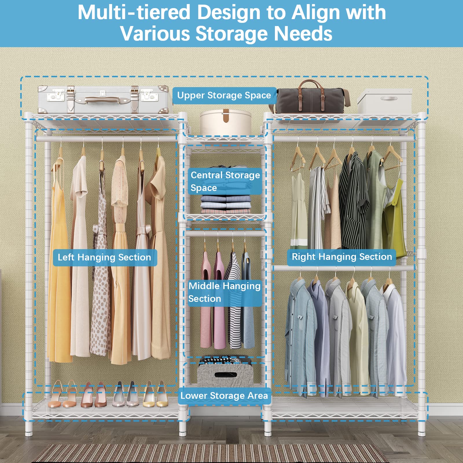 Vipek V6 Wire Garment Rack 5 Tiers Heavy Duty Clothes Rack For Hanging Clothes, Wardrobe Rack Compact Large Metal Clothing Rack