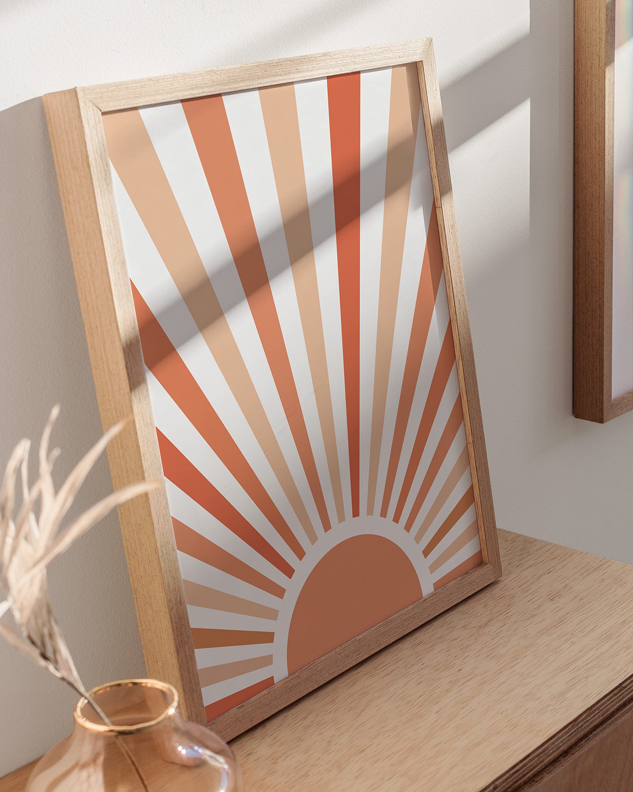 HAUS AND HUES Sun Art Prints Mid Century Modern Wall Decor - Terracotta Sun Poster and Boho Sun Wall Decor  Boho Prints Terracotta Decor  Mid Century Modern Boho Wall Decor UNFRAMED 12'' x 16''