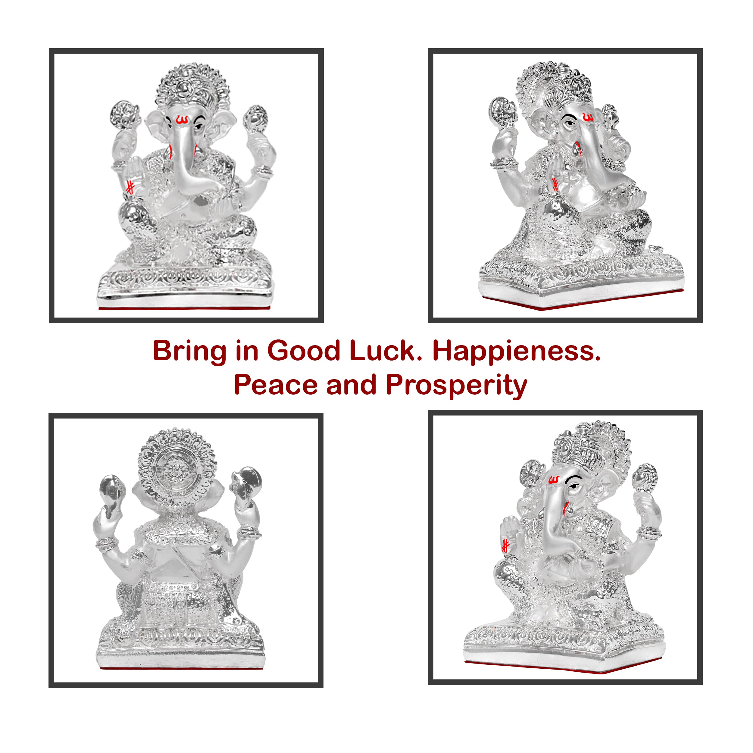 Diviniti Ganesha Idol For Home Decor| 999 Silver Plated Sculpture Of Ganesha Figurine| Idol For Home, Office, Temple And Table D