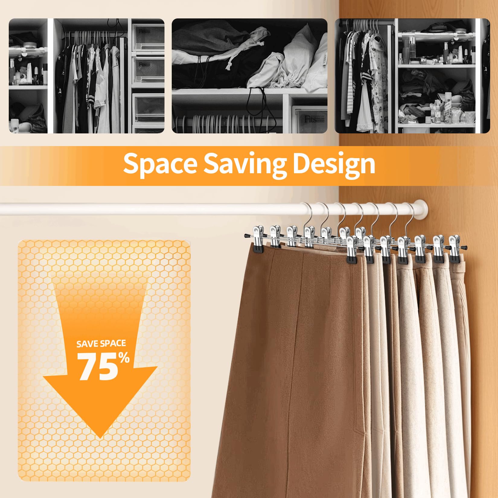 Ieoke Pant Hangers, 50 Pack Skirt Hangers With Clips Metal Trouser Clip Hangers For Heavy Duty Ultra Thin Space Saving