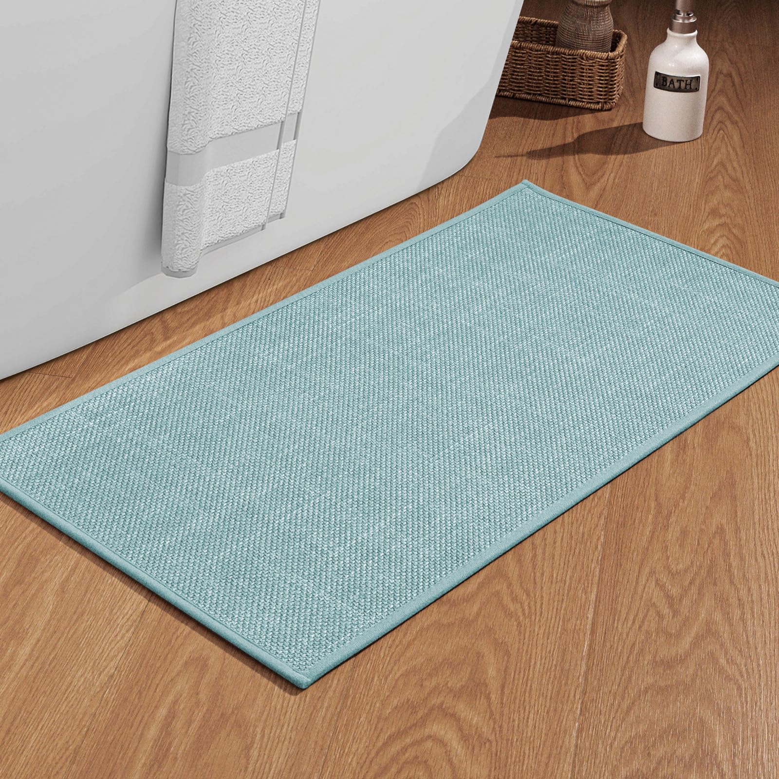 Chakme Bathroom Rugs Mat 32X17, Ultra Thin Non Slip Bath Mat Quick Dry Absorbent Bath Mat For Bathroom Floor, (Light Blue, 32''X