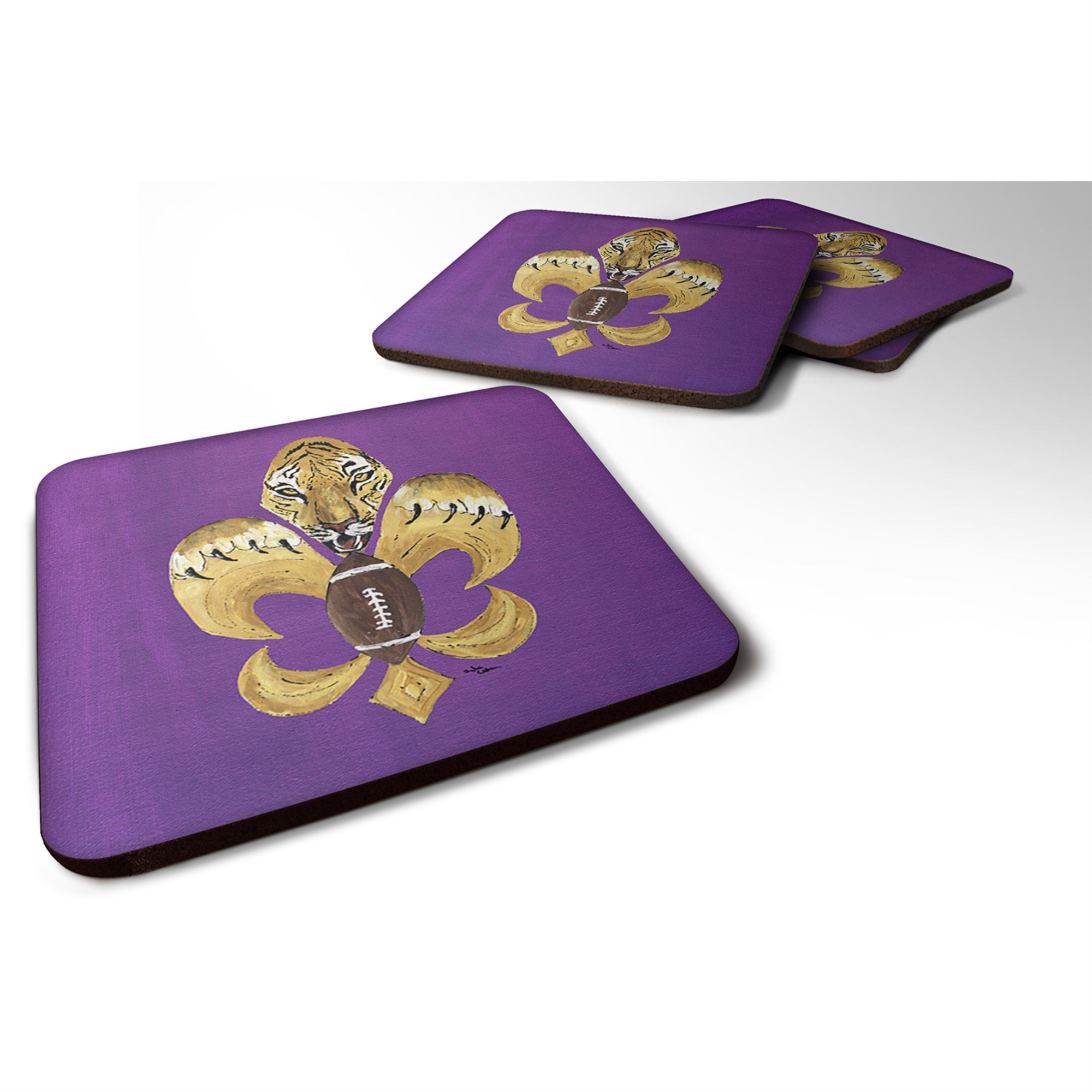 'Caroline'S Treasures 8205-2Fc Tiger Football Fleur De Lis Foam Coasters (Set Of 4), 3.5'''' H X 3.5'''' W, Multicolor''
