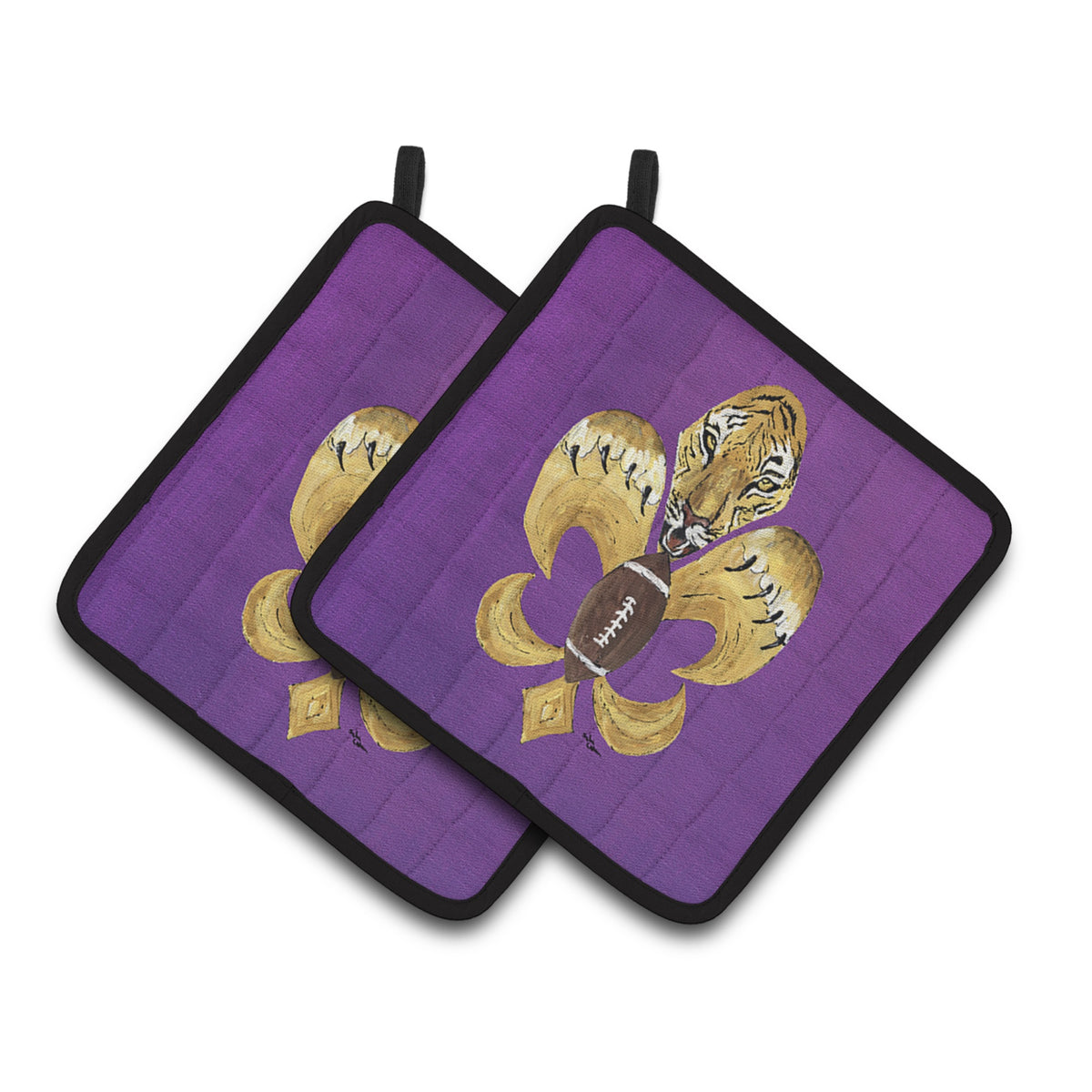 'Caroline'S Treasures Tiger Football Fleur De Lis Pair Of Pot Holders 8205-2Pthd, 7.5Hx7.5W, Multicolor''