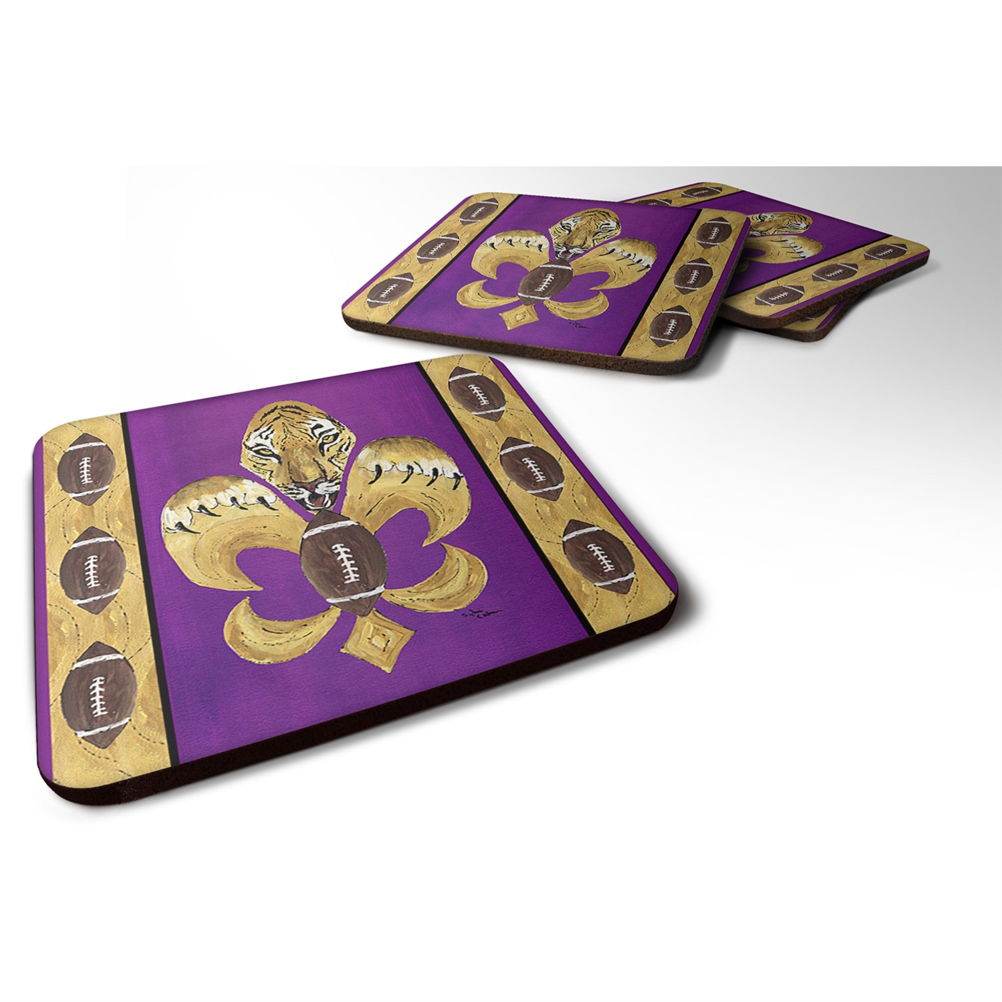 'Caroline'S Treasures 8205Fc Tiger Football Fleur De Lis Foam Coasters (Set Of 4), 3.5'''' H X 3.5'''' W, Multicolor''