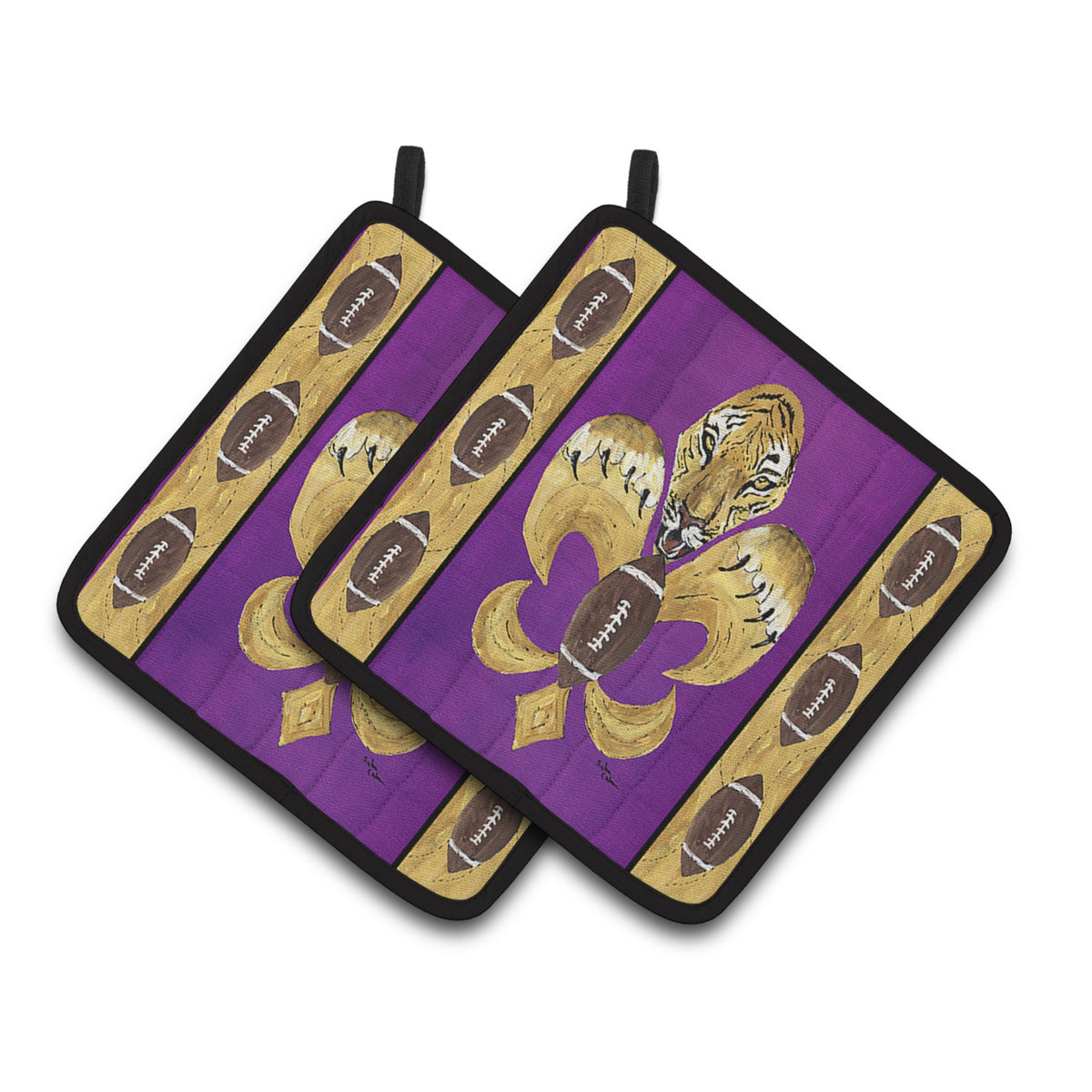 'Caroline'S Treasures Tiger Football Fleur De Lis Pair Of Pot Holders 8205Pthd, 7.5Hx7.5W, Multicolor''