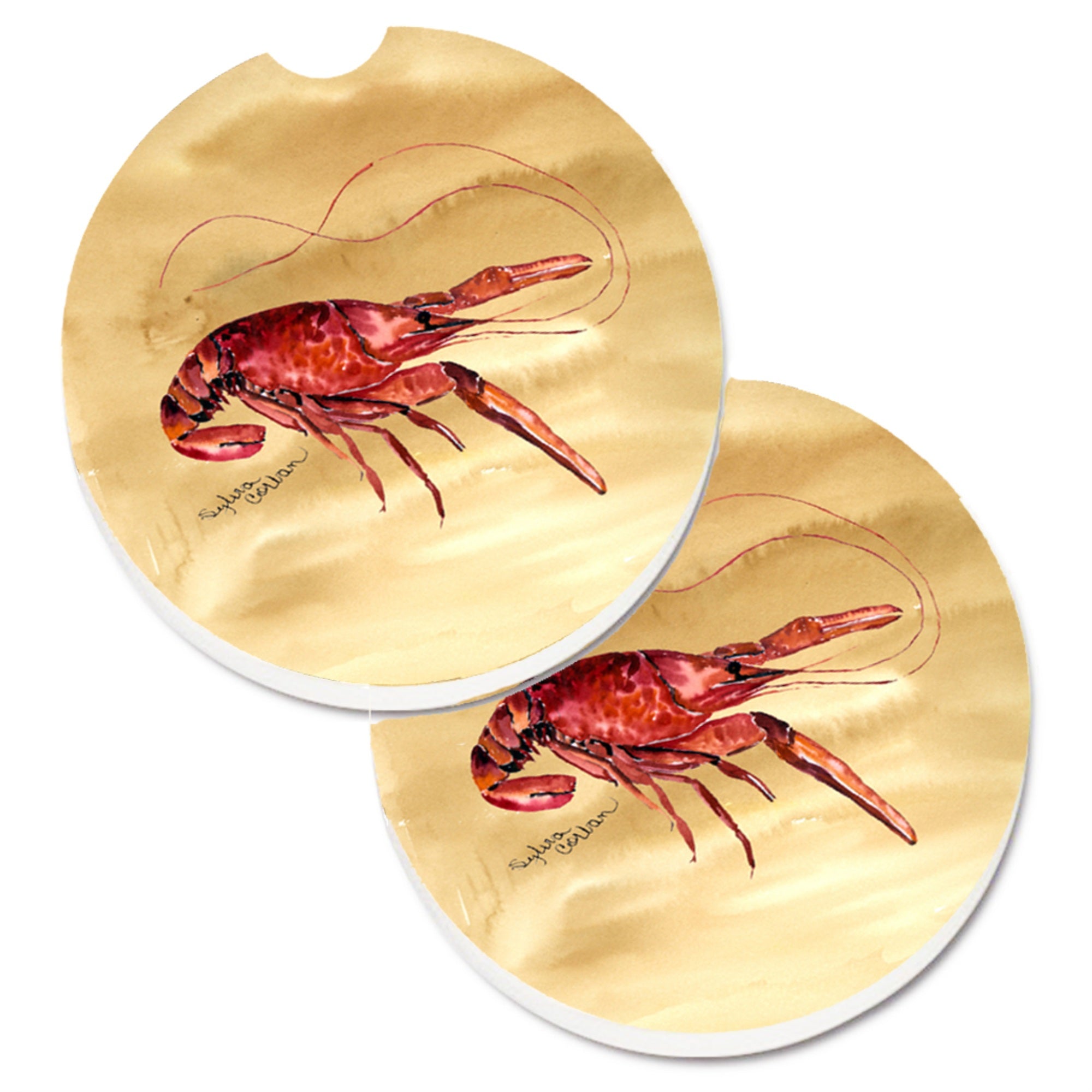 'Caroline'S Treasures Crawfish Set Of 2 Cup Holder Car Coasters 8230Carc, 2.56, Multicolor''
