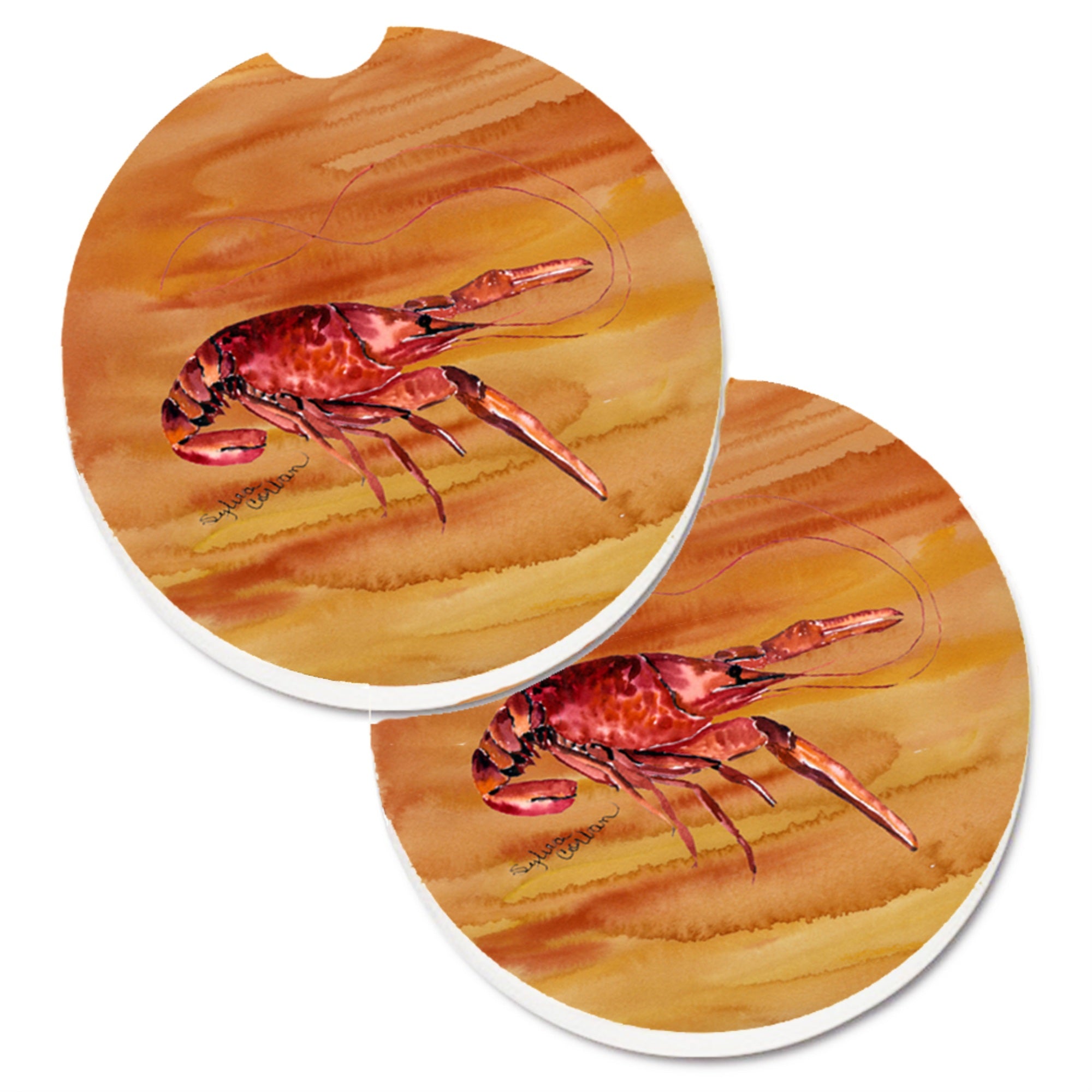 'Caroline'S Treasures Crawfish Set Of 2 Cup Holder Car Coasters 8232Carc, 2.56, Multicolor''