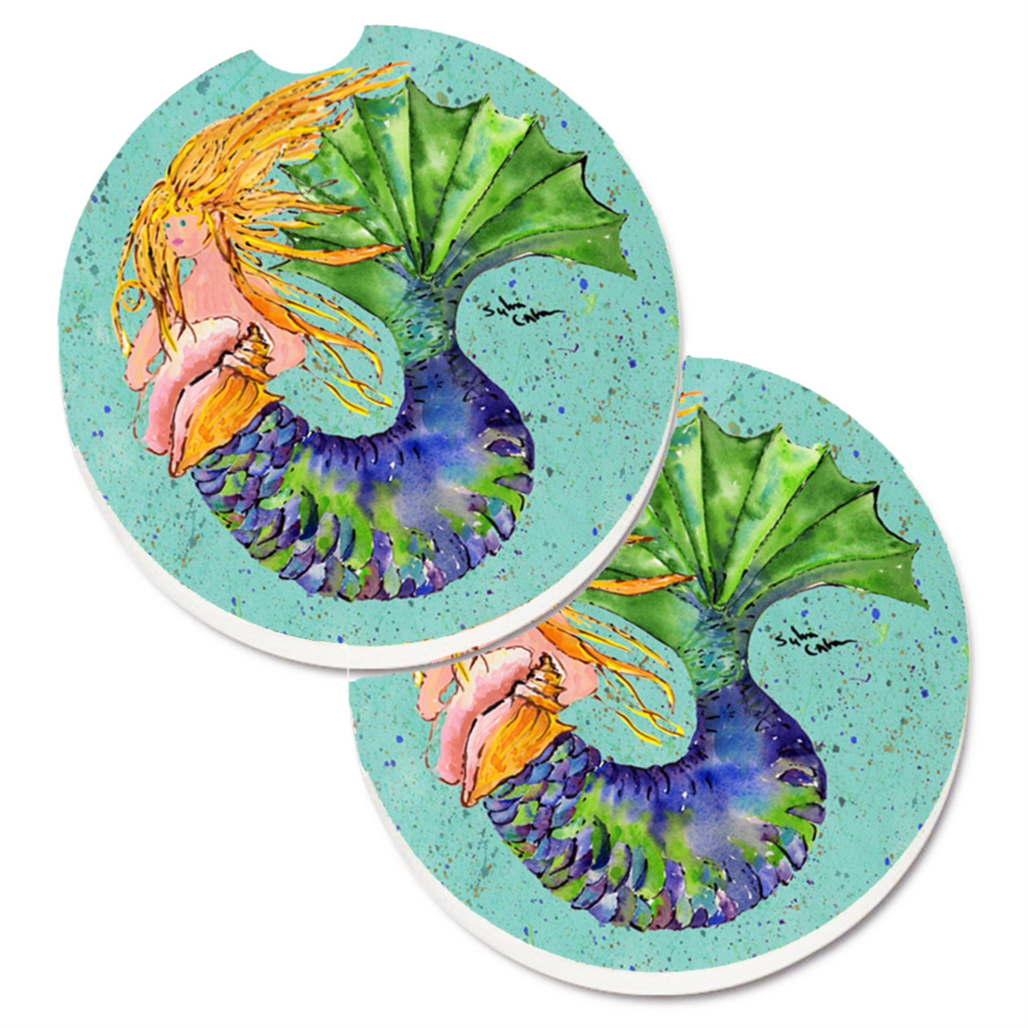 'Caroline'S Treasures Mermaid Set Of 2 Cup Holder Car Coasters 8336Carc, 2.56, Multicolor''
