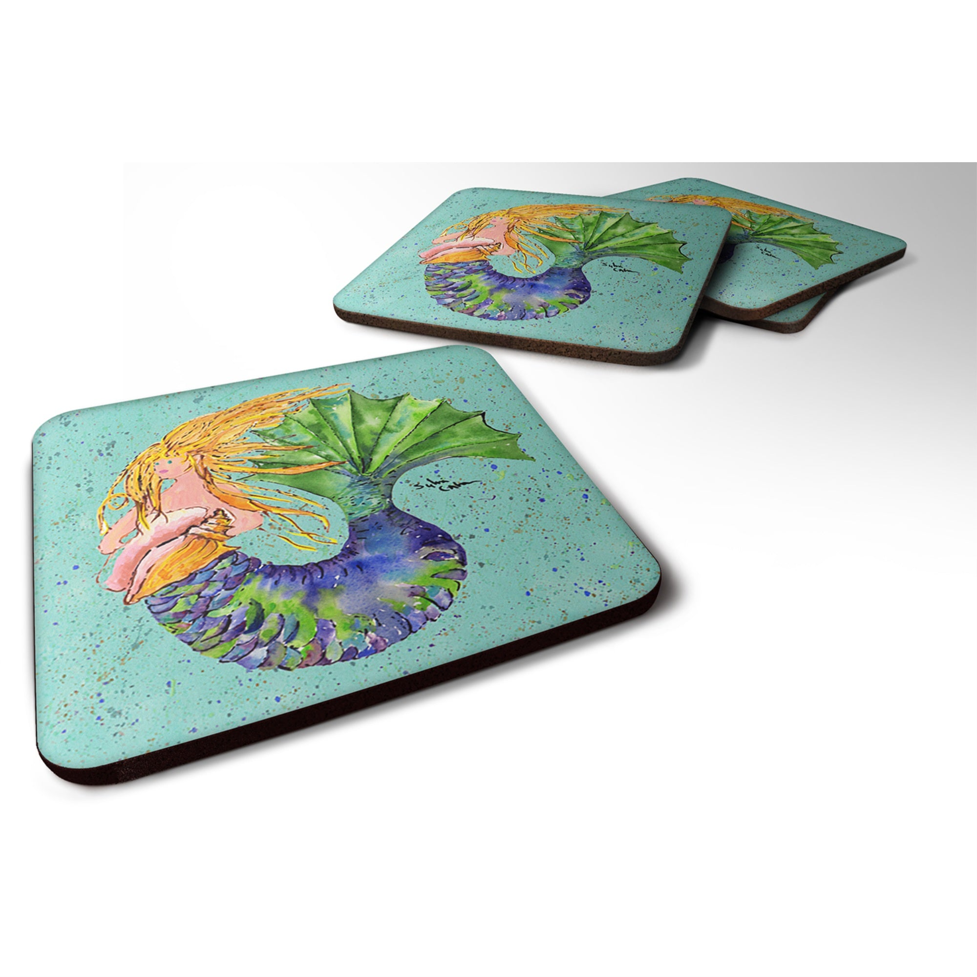 'Caroline'S Treasures 8336Fc Mermaid Foam Coasters (Set Of 4), 3.5'''' H X 3.5'''' W, Multicolor''