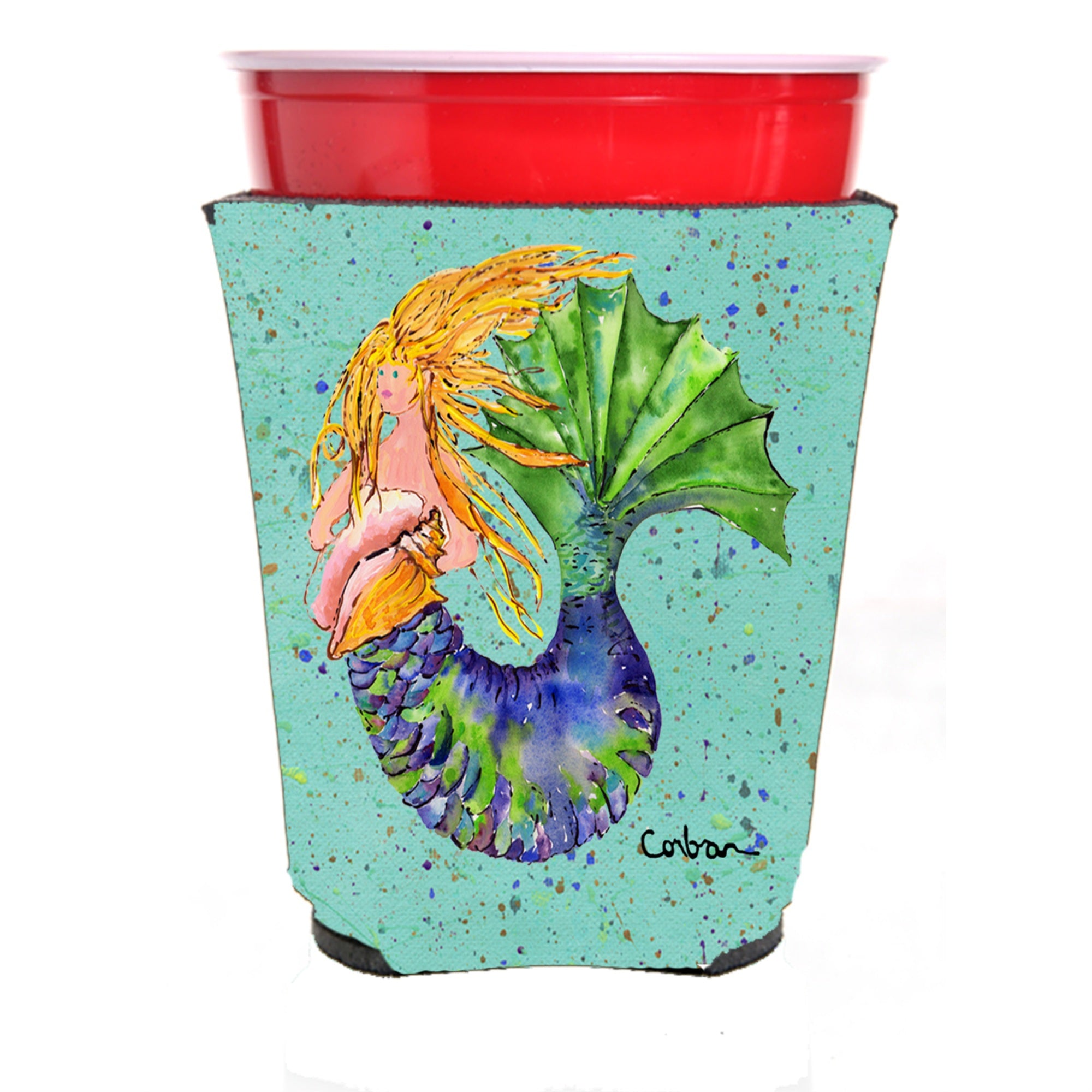 Mermaid Blonde Mermaid Red Solo Cup Beverage Insulator Hugger
