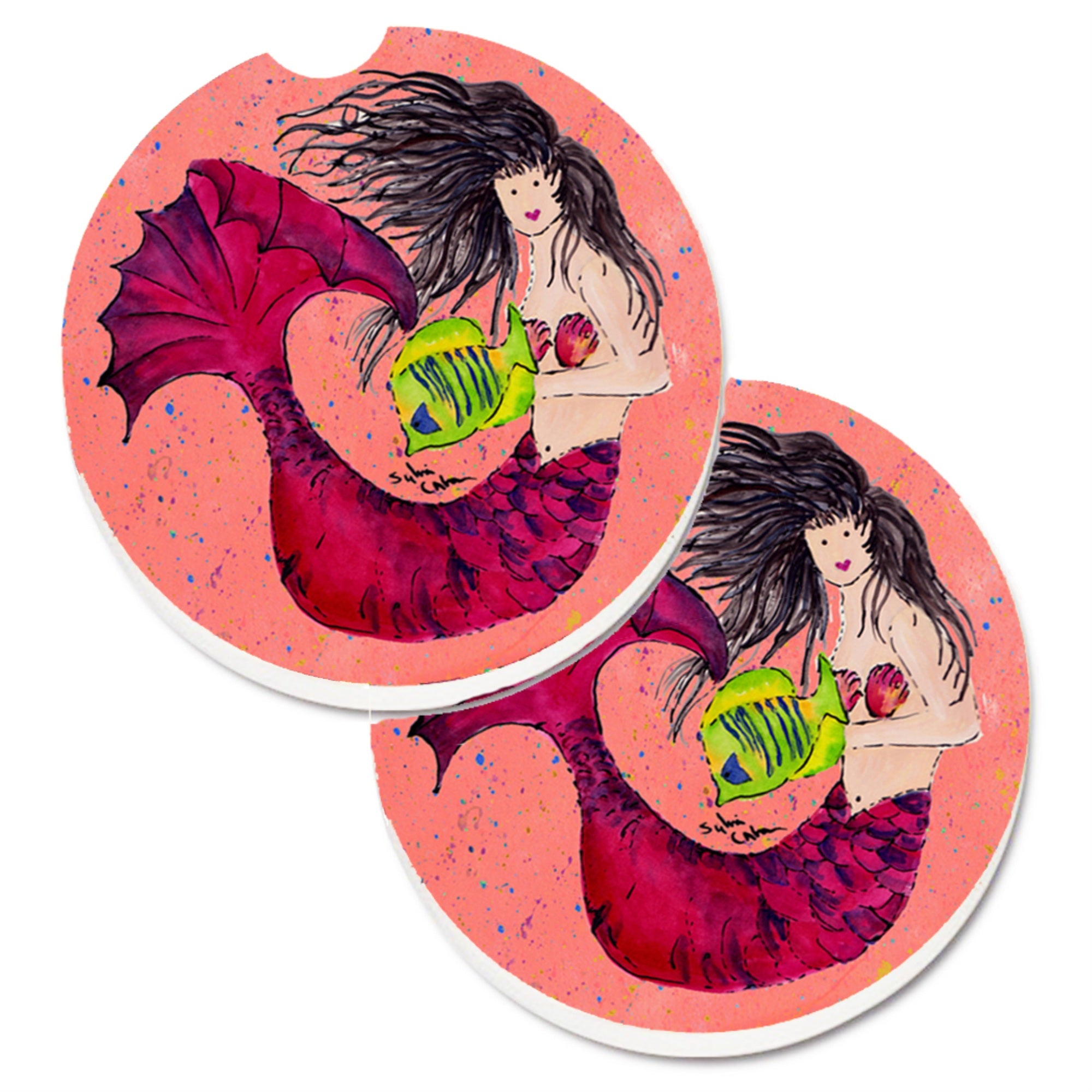 'Caroline'S Treasures Mermaid Set Of 2 Cup Holder Car Coasters 8338Carc, 2.56, Multicolor''