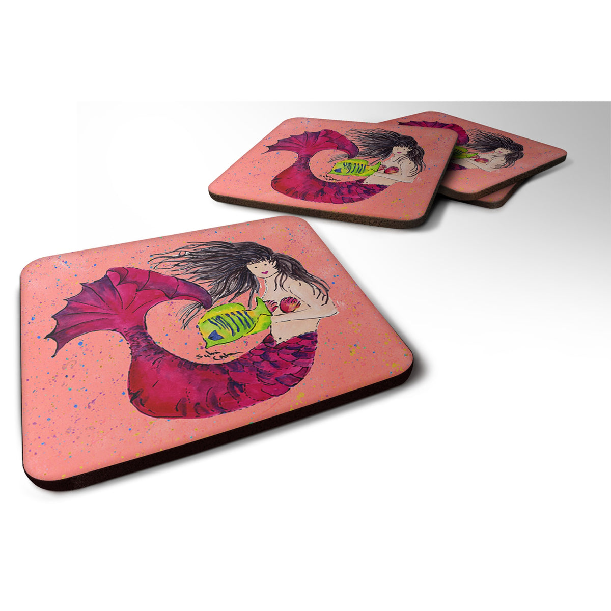 'Caroline'S Treasures 8338Fc Mermaid Foam Coasters (Set Of 4), 3.5'''' H X 3.5'''' W, Multicolor''