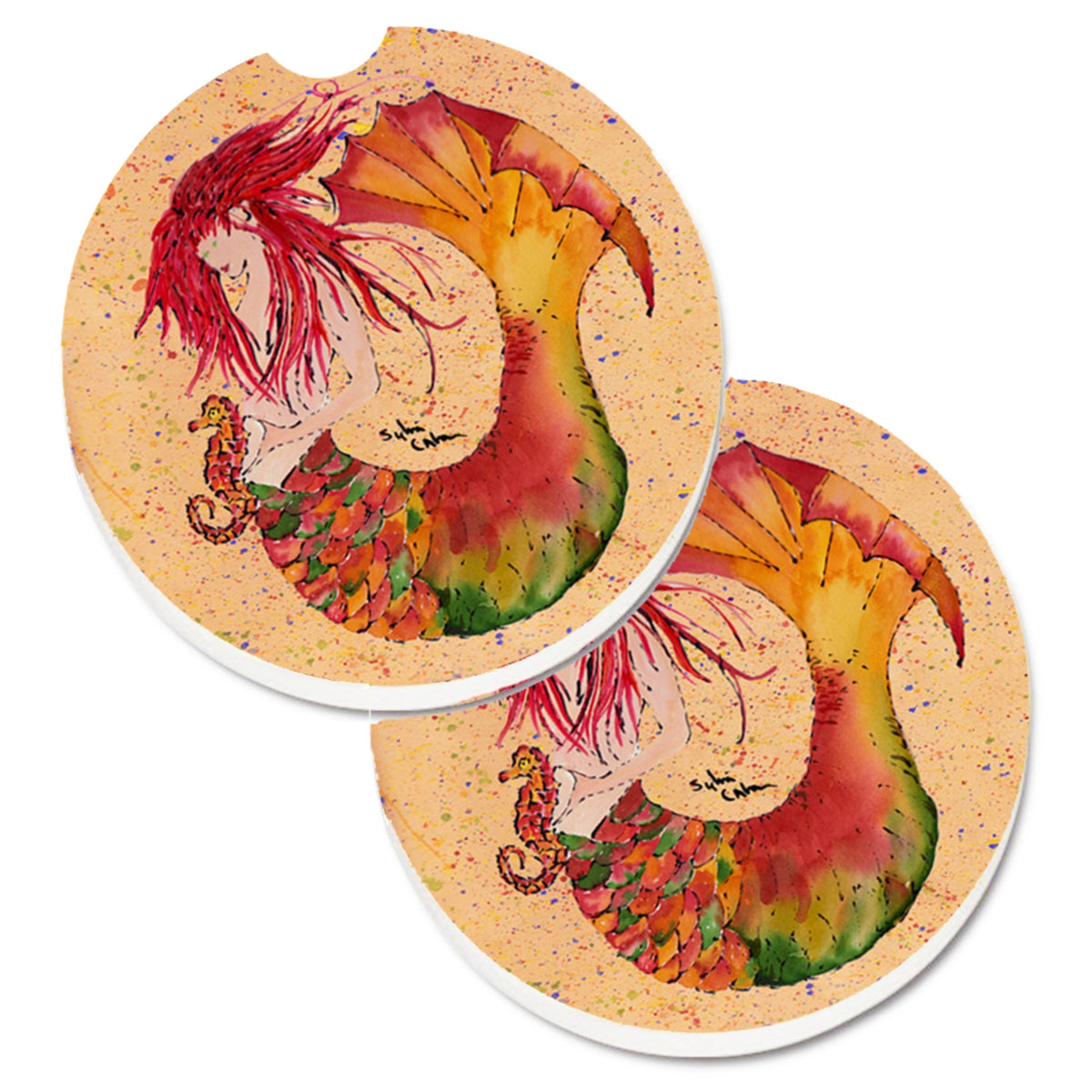 'Caroline'S Treasures Mermaid Set Of 2 Cup Holder Car Coasters 8339Carc, 2.56, Multicolor''