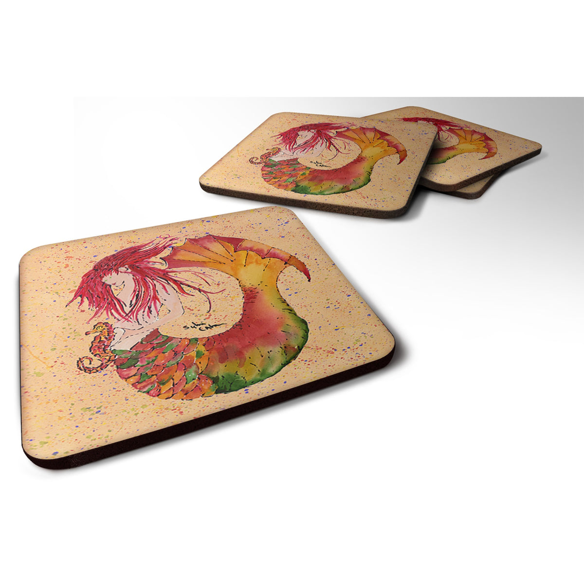 'Caroline'S Treasures 8339Fc Mermaid Foam Coasters (Set Of 4), 3.5'''' H X 3.5'''' W, Multicolor''