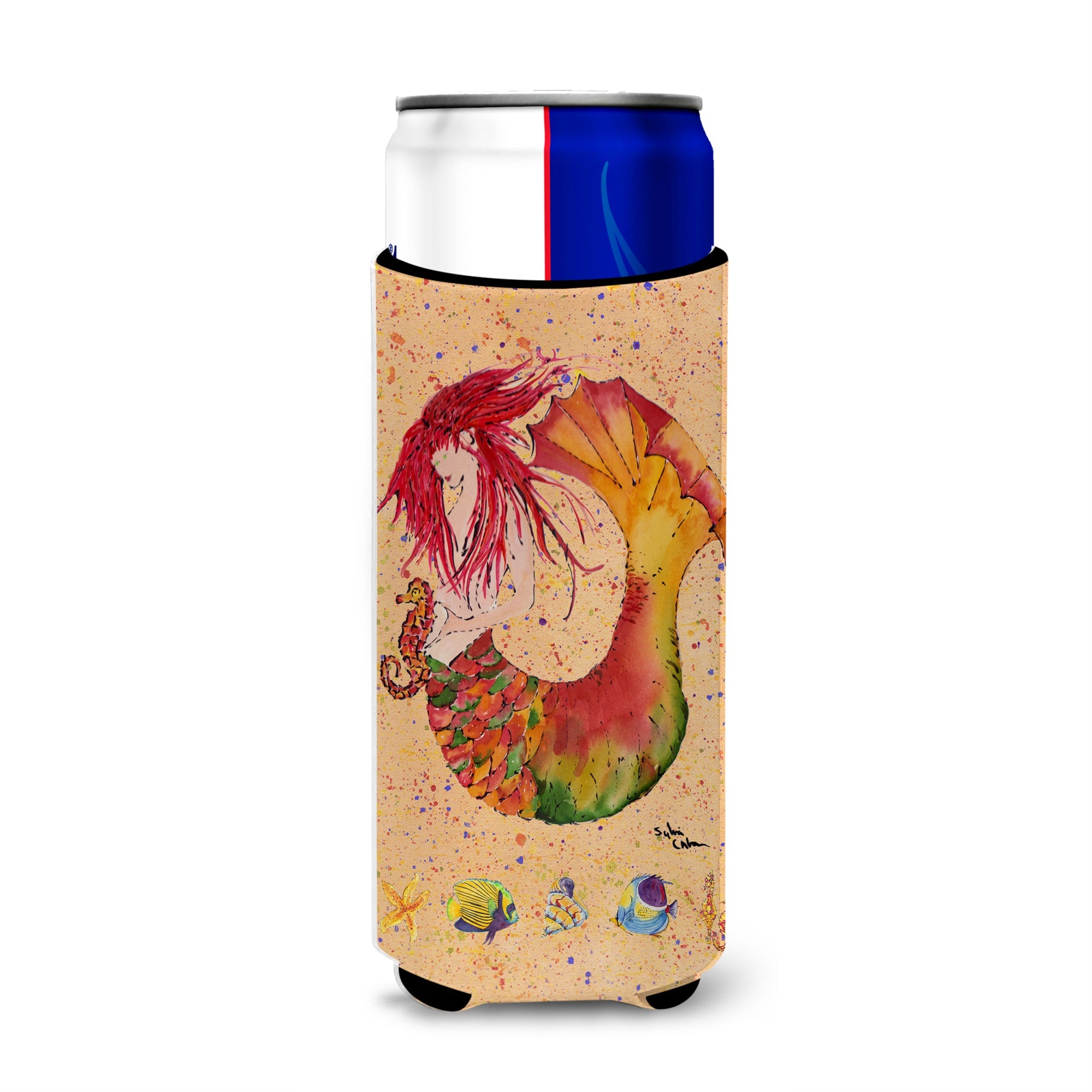 Red Headed Ginger Mermaid On Coral Ultra Beverage Insulators For Slim Cans 8339Muk