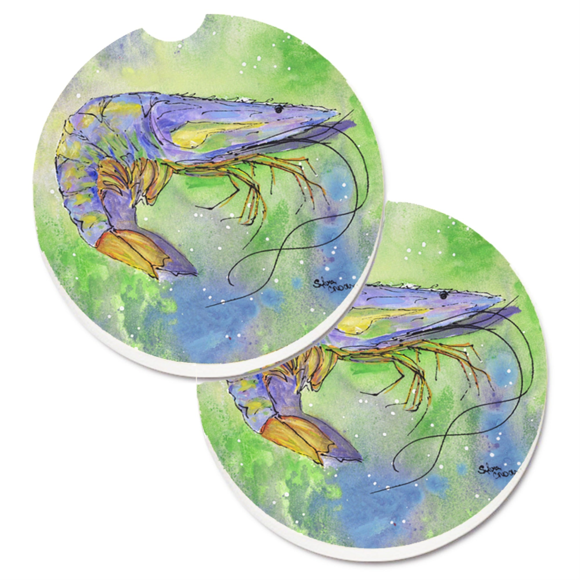 'Caroline'S Treasures Shrimp Set Of 2 Cup Holder Car Coasters 8342Carc, 2.56, Multicolor''